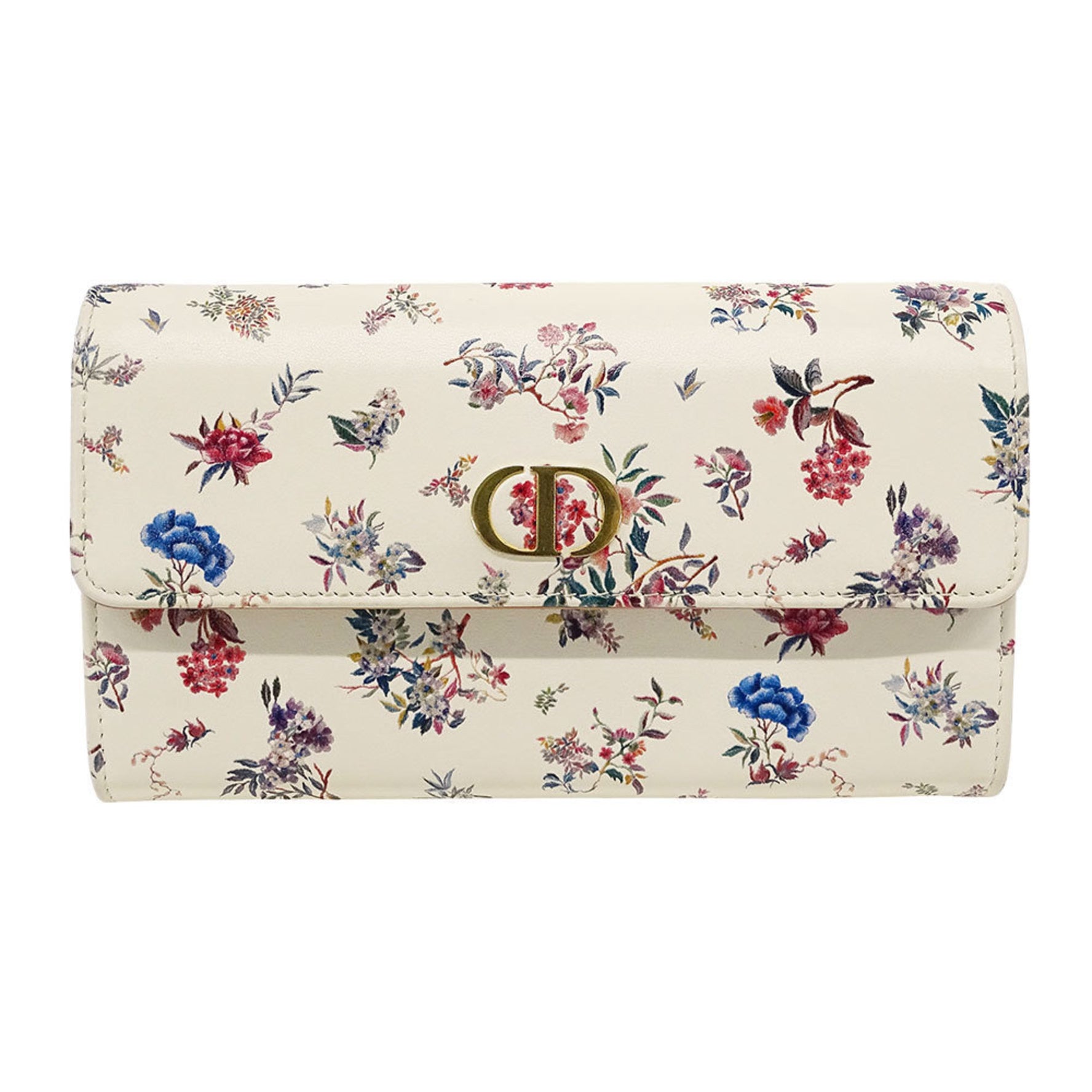 Christian Dior Dior Wallet Long Leather Ivory White Flower Flap Style