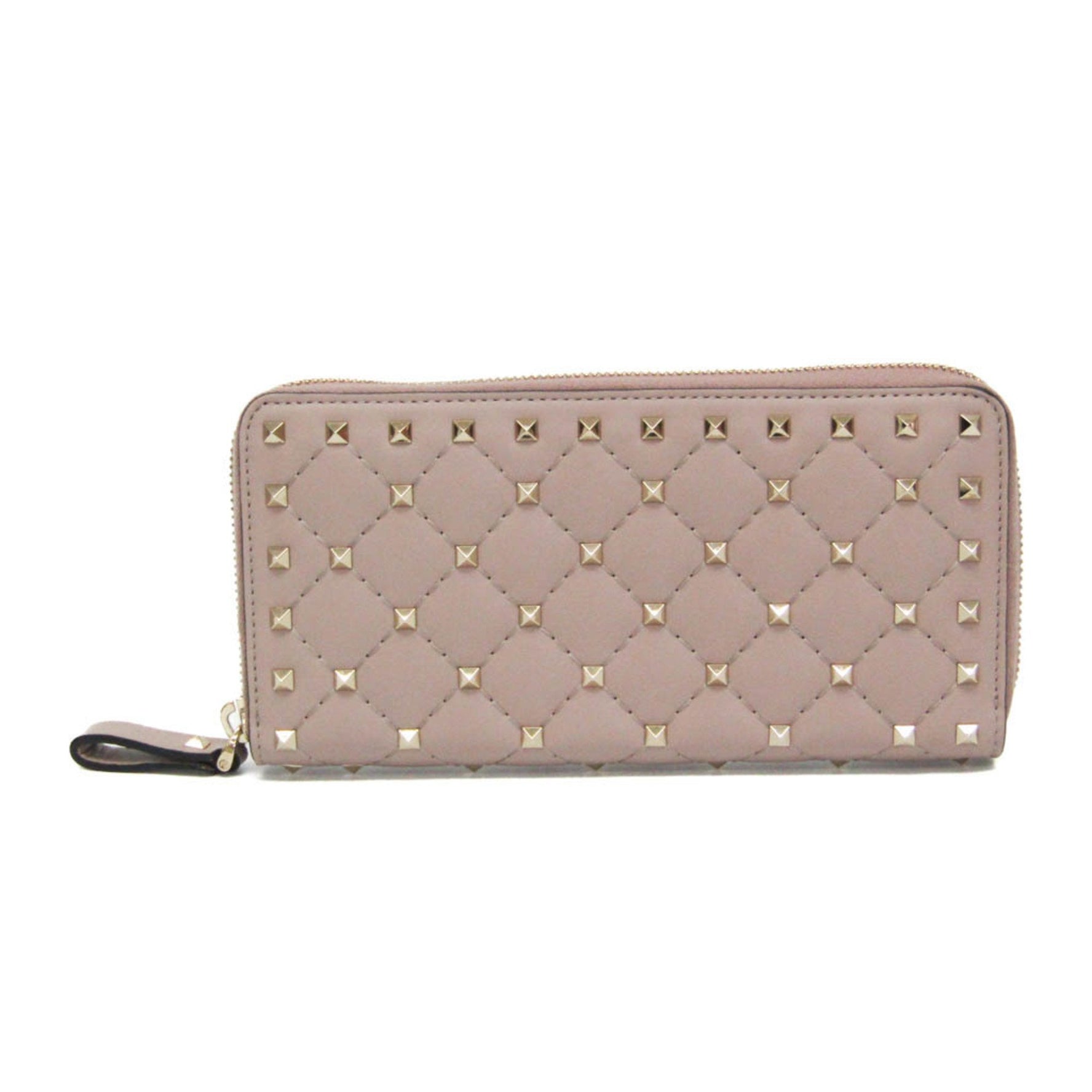 Valentino Garavani Rockstud Spike Calfskin Long Wallet (bi-fold) Pink Beige