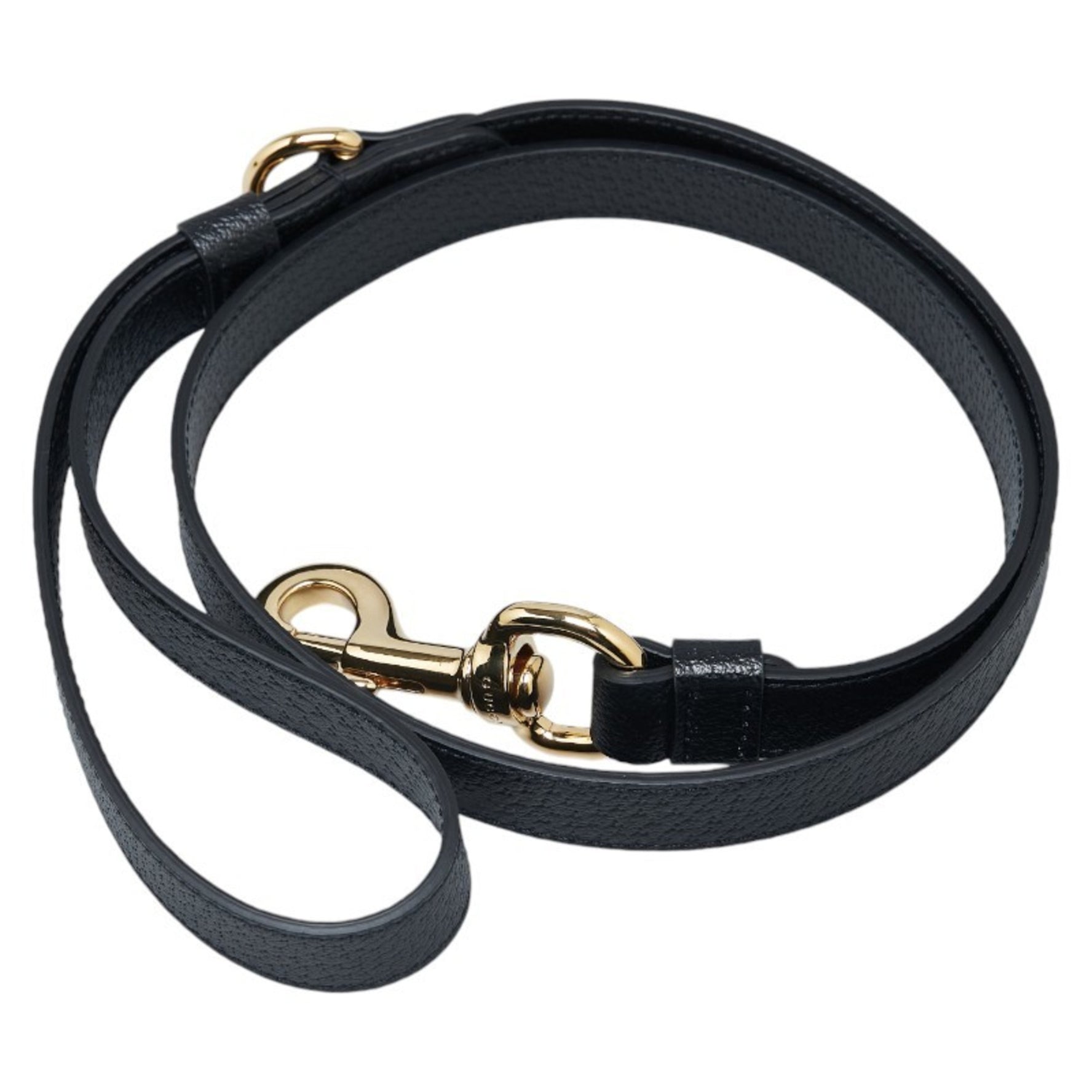 Gucci Interlocking G Small Medium Pet Lead Collar Set 692949/692943 Black Gold Leather Women's