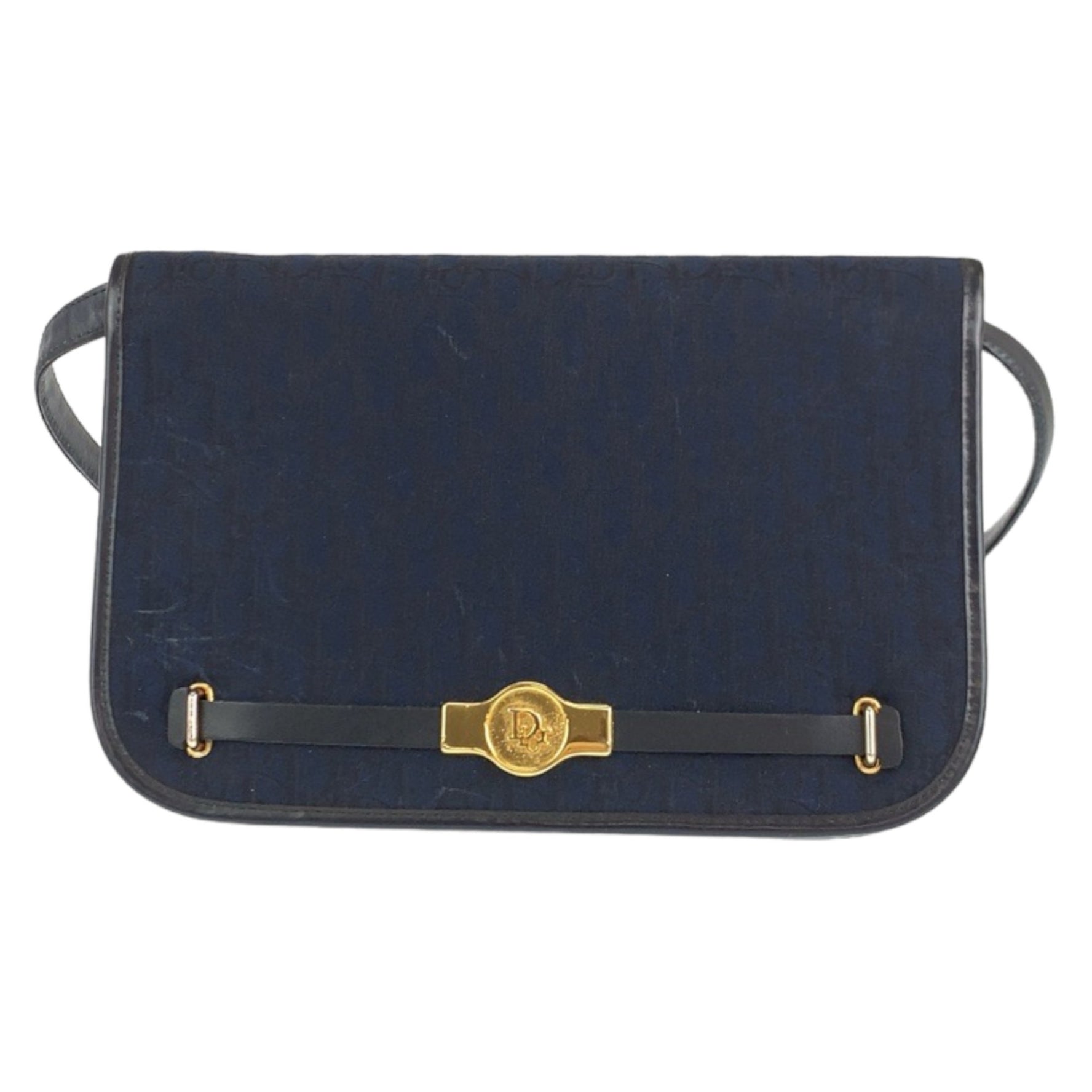Christian Dior Dior Vintage Trotter Blue Canvas and Leather Crossbody Shoulder Bag with Gold Hardware