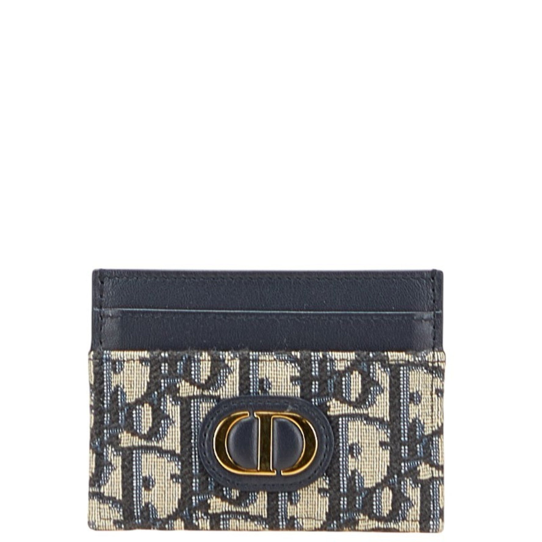 Christian Dior Dior Oblique Jacquard 30 Montaigne Freesia Card Holder/Card Case in Navy/Beige Cotton Canvas and Lambskin.