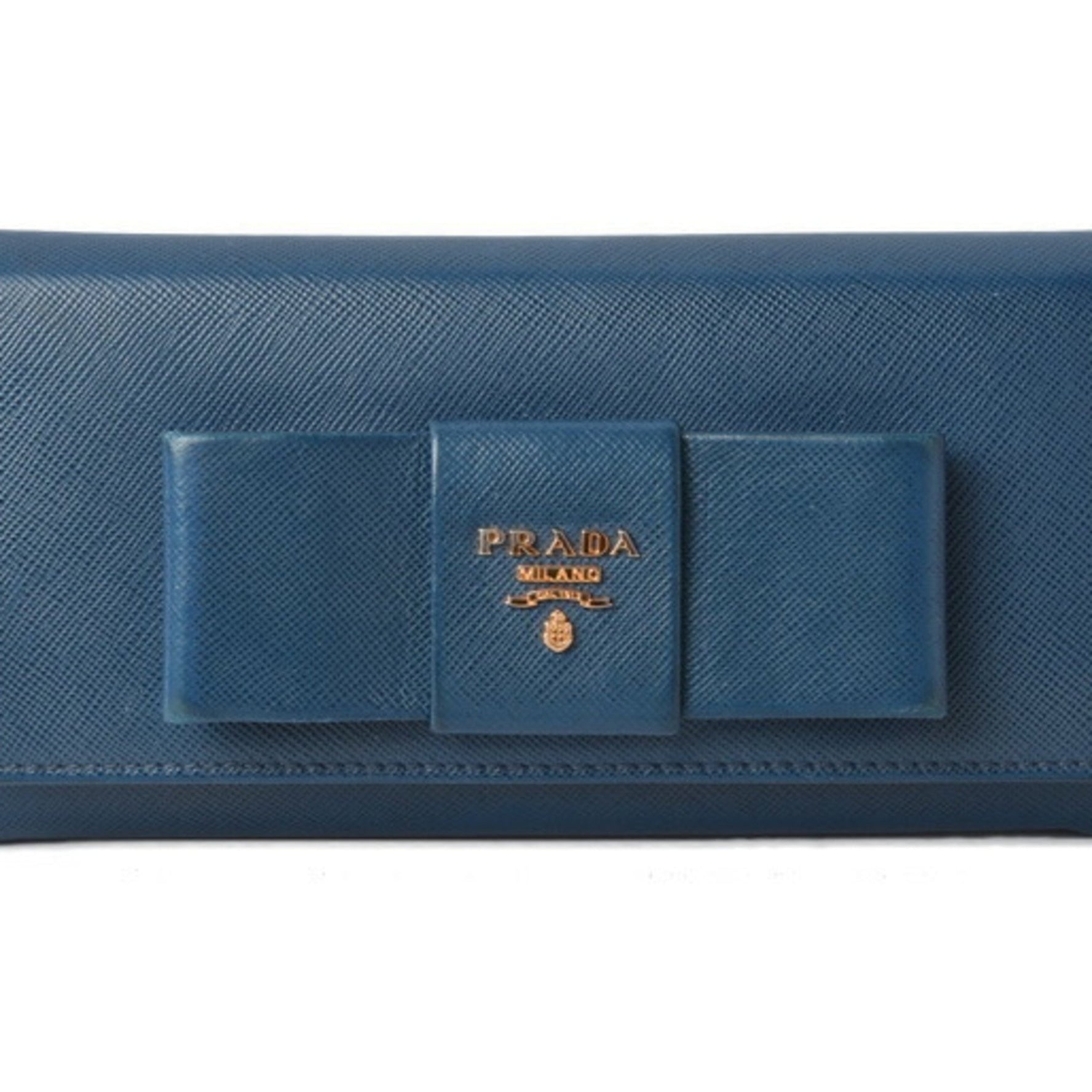 PRADA Wallet Long Pass BLUETTE SAFFIANO METAL Embossed Leather