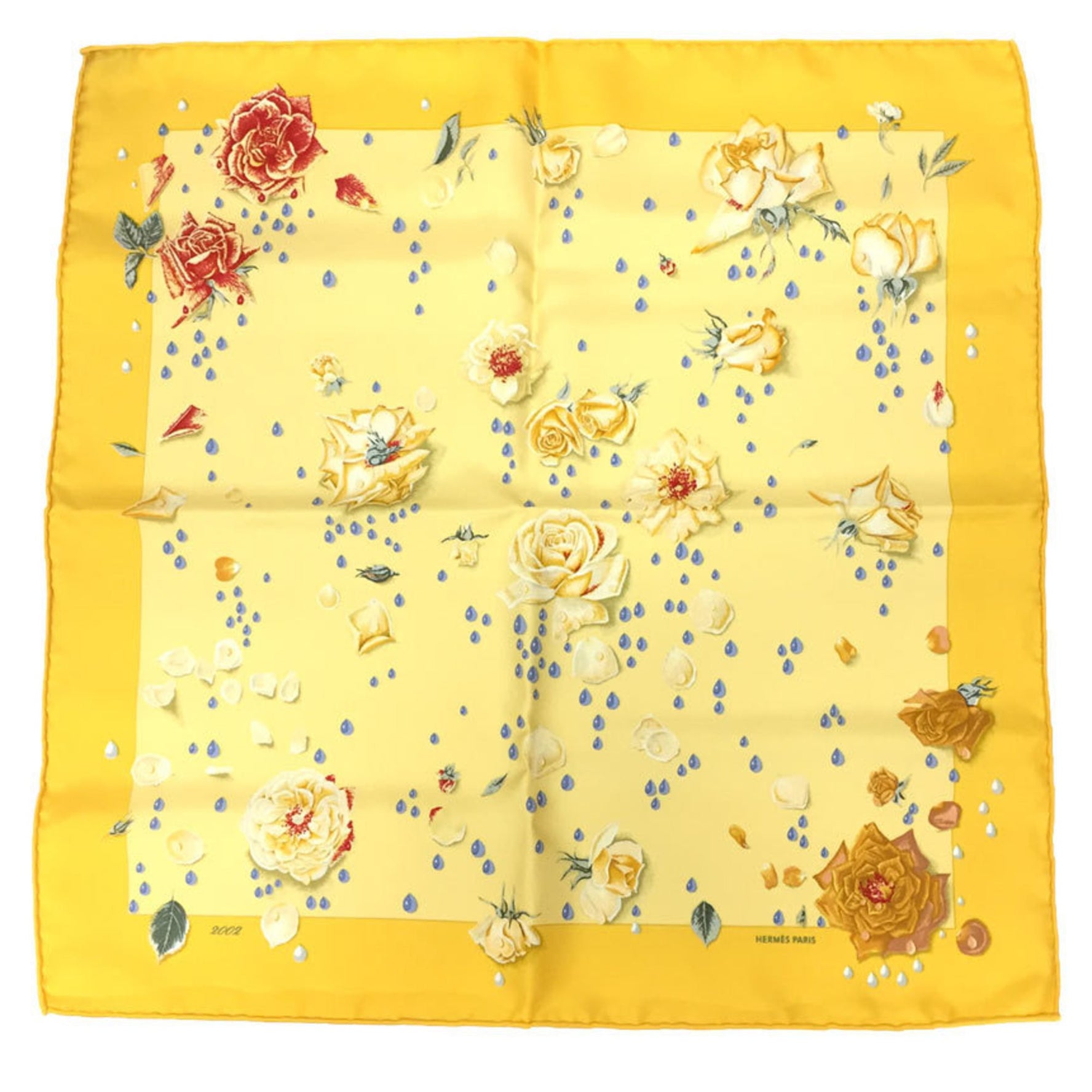 HERMES La Rosse Scarf, Carré 45, Dewdrop Rose Flower, Silk