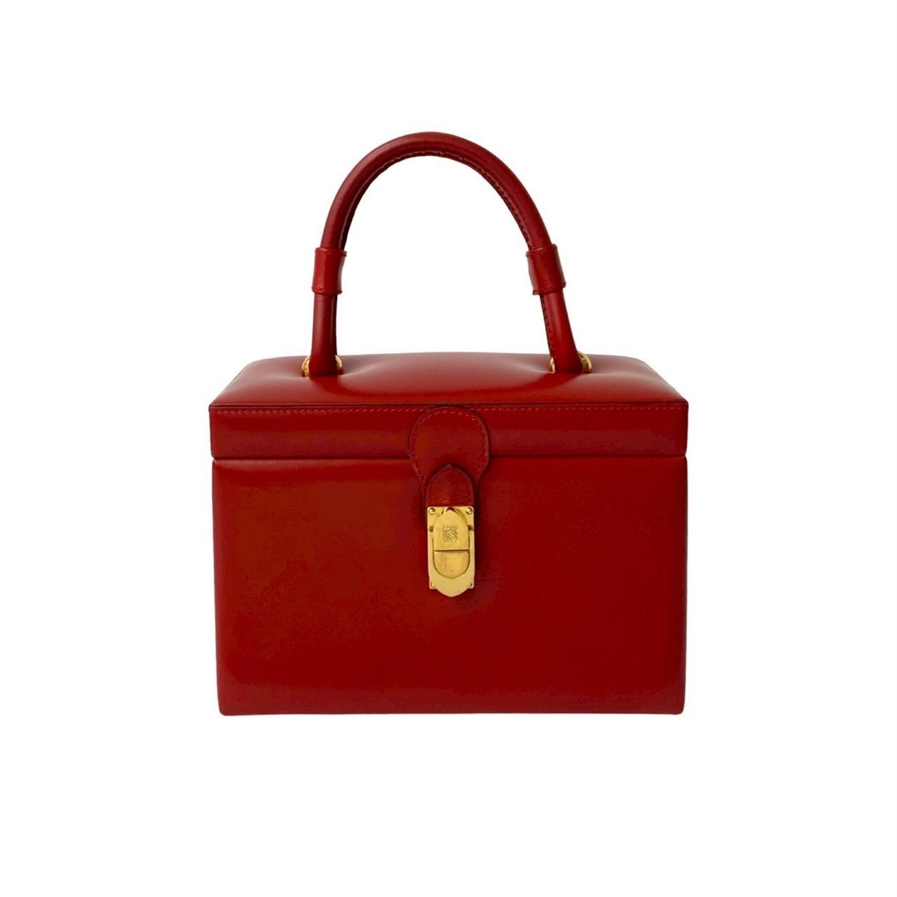 LOEWE Anagram Logo Hardware Calfskin Leather Handbag Vanity Bag Red