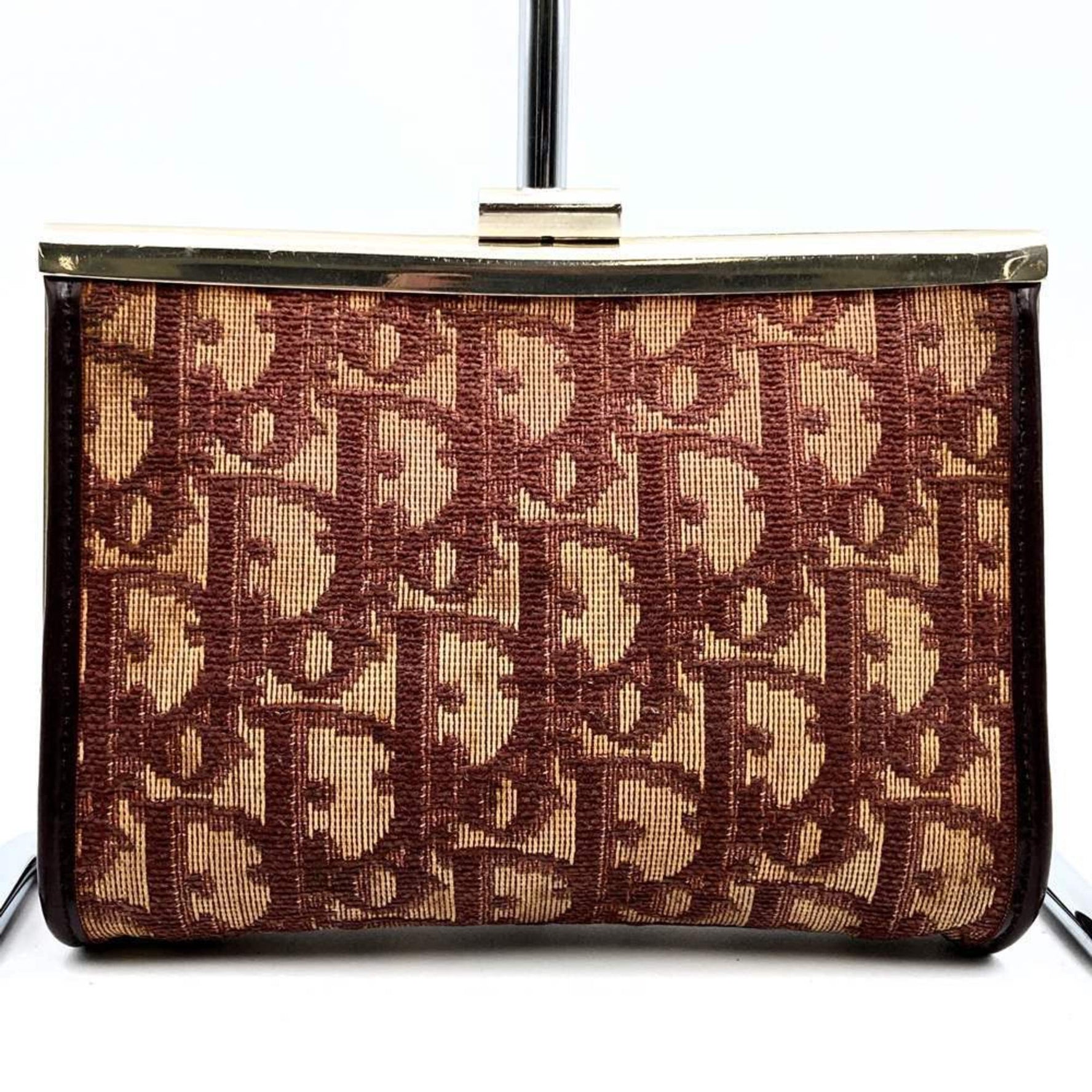 Christian Dior Dior Trotter Pouch, Red, Gold, and Beige Canvas