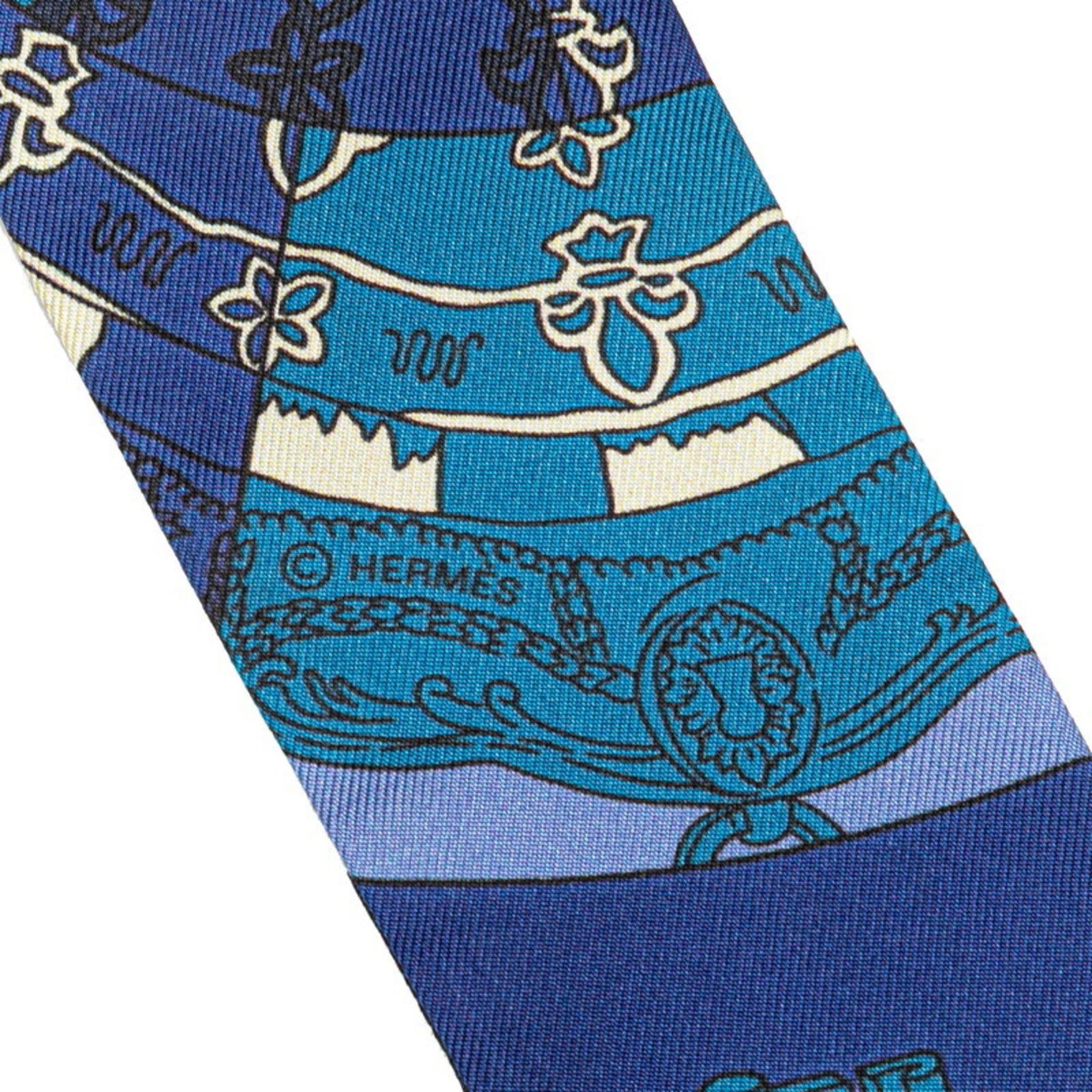 Hermès Twilly Objets de Curiosite Scarf, Blue, Gray, Multicolor, Silk, HERMES