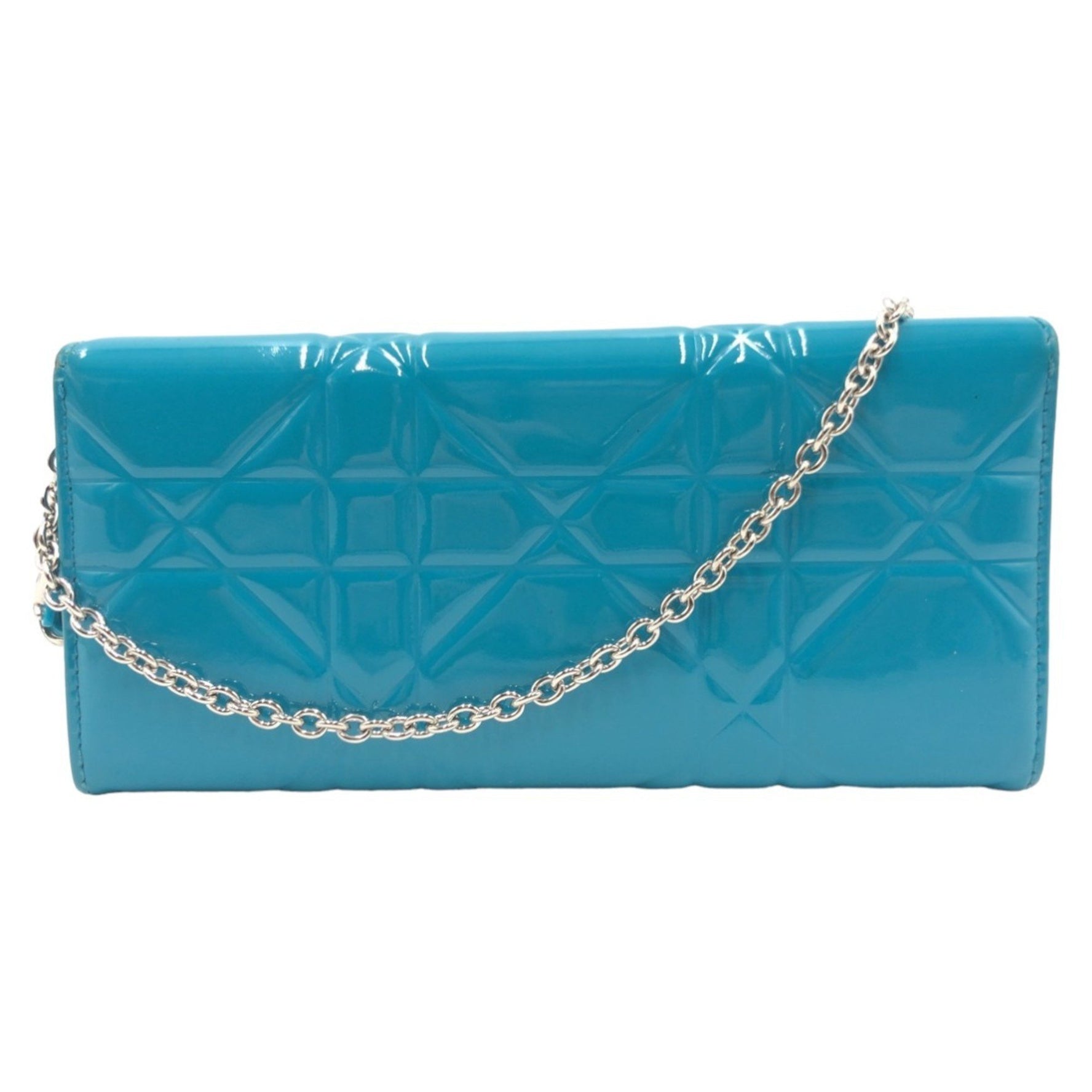Christian Dior Dior Cannage logo charm silver hardware enamel long wallet chain