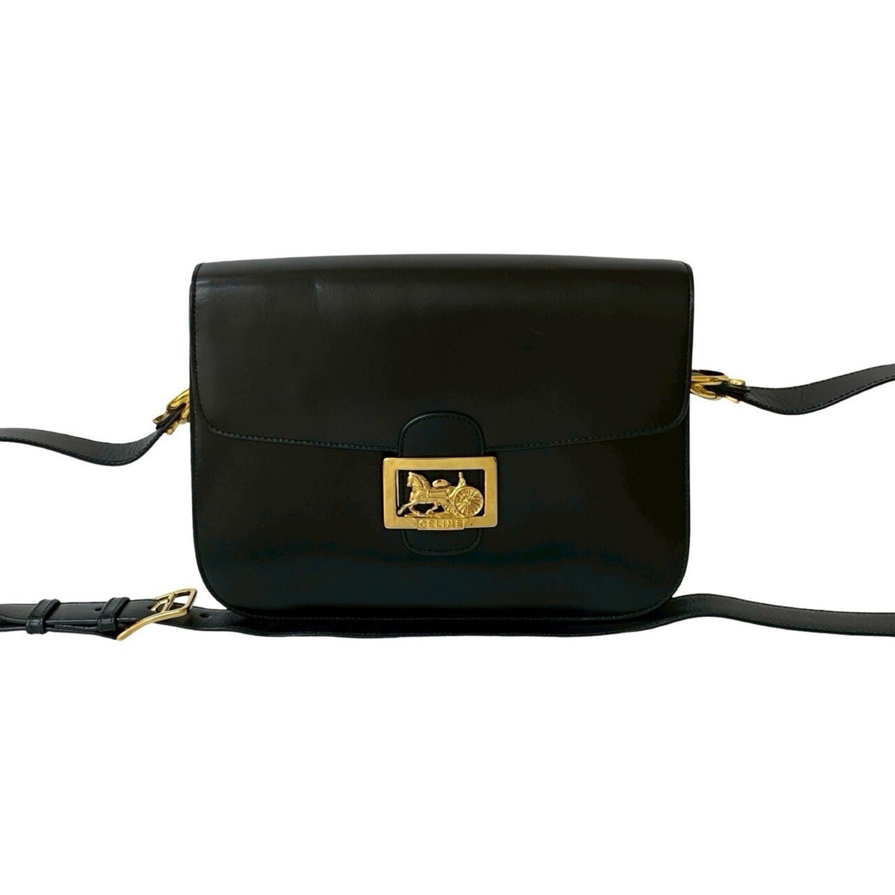 CELINE Horse-Drawn Carriage Hardware Calfskin Leather Shoulder Bag/Pochette/Sacoche 481-3