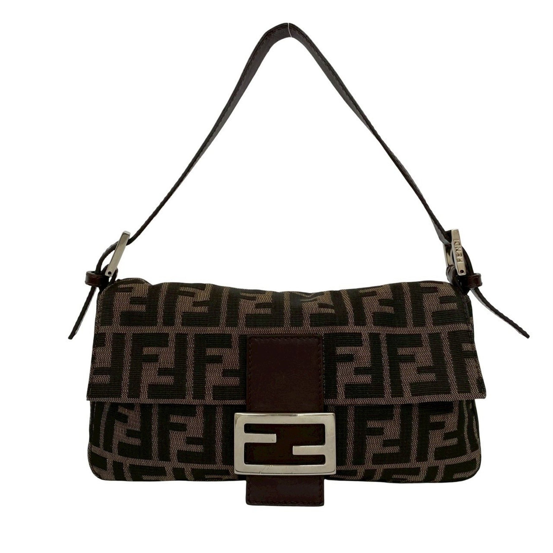 FENDI Mamma Bucket Zucca FF pattern canvas and leather semi-strap shoulder bag in brown