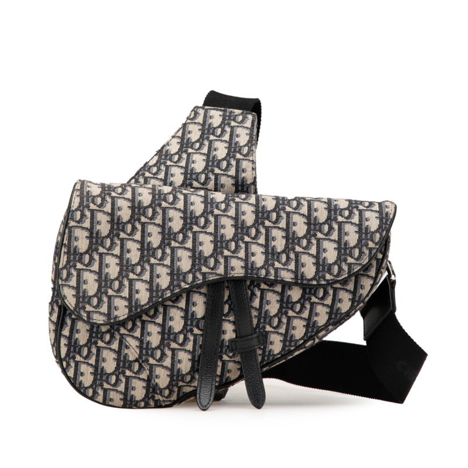 Christian Dior Dior Oblique Saddle Bag, Body Shoulder Navy, Beige, Canvas, Leather