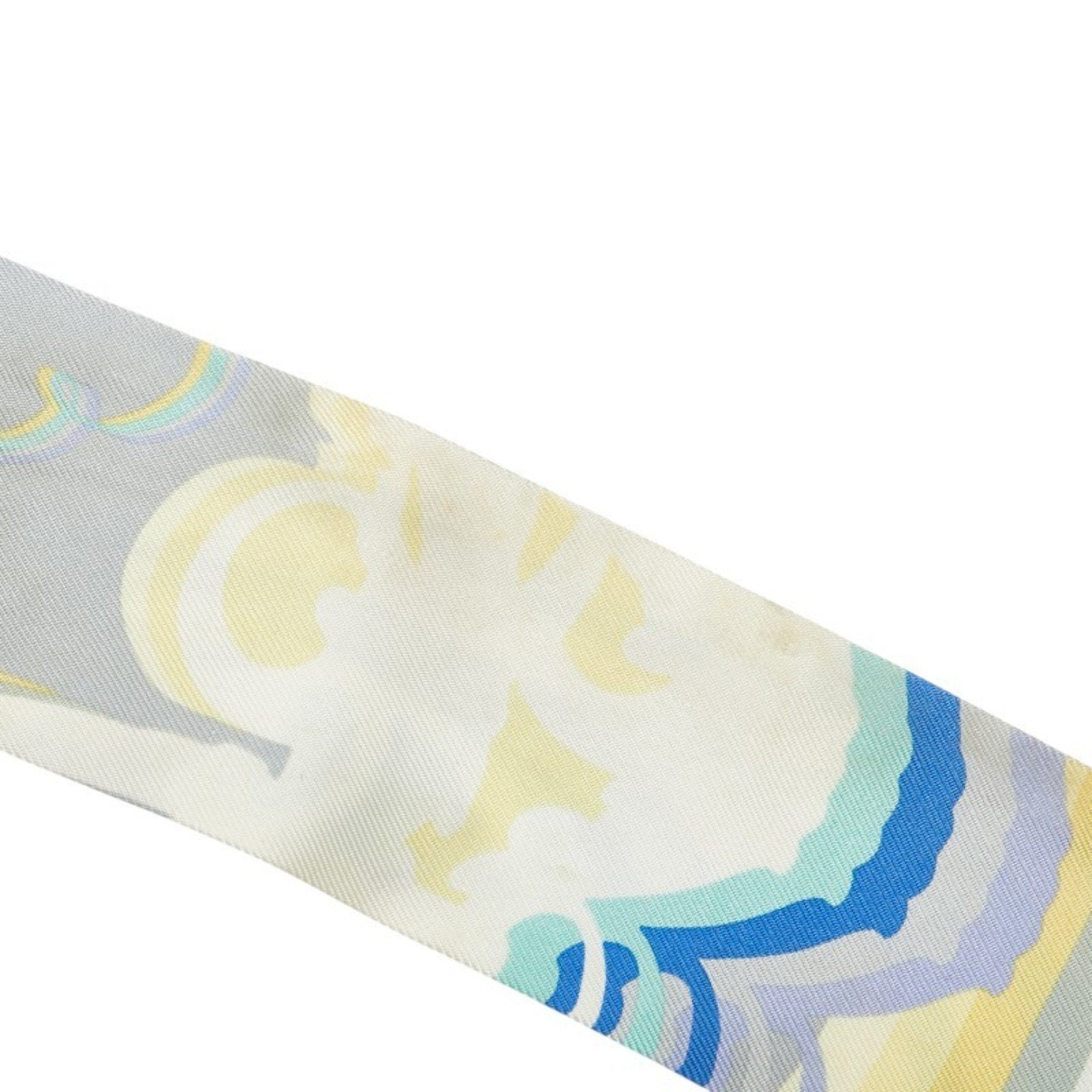 Hermes Twilly BRIDES DE GALA SHADOW Scarf Muffler White Multicolor Silk