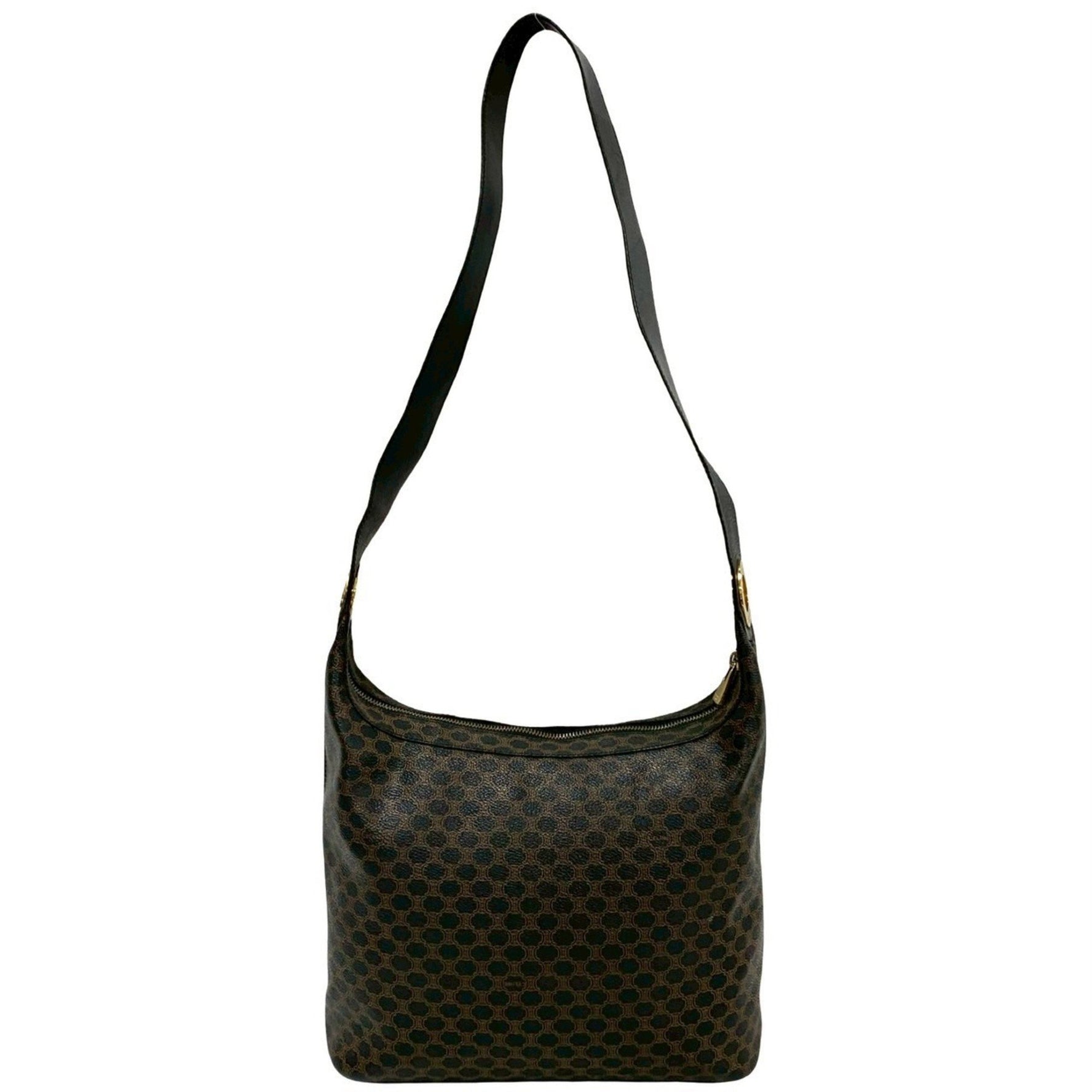 CELINE Macadam Blason Triomphe Pattern Circle Logo Hardware Leather Shoulder Bag Black