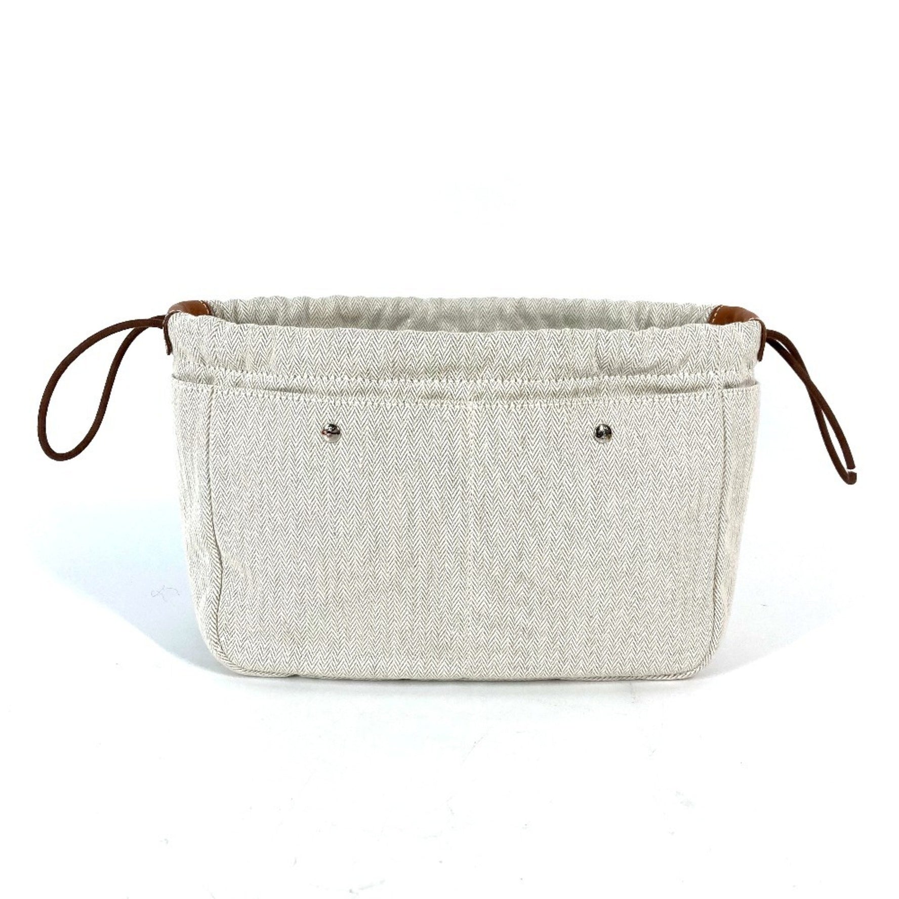 HERMES Fourby 25 Bag-in-Bag Pouch Toile Chevron/Vau Barenia Beige