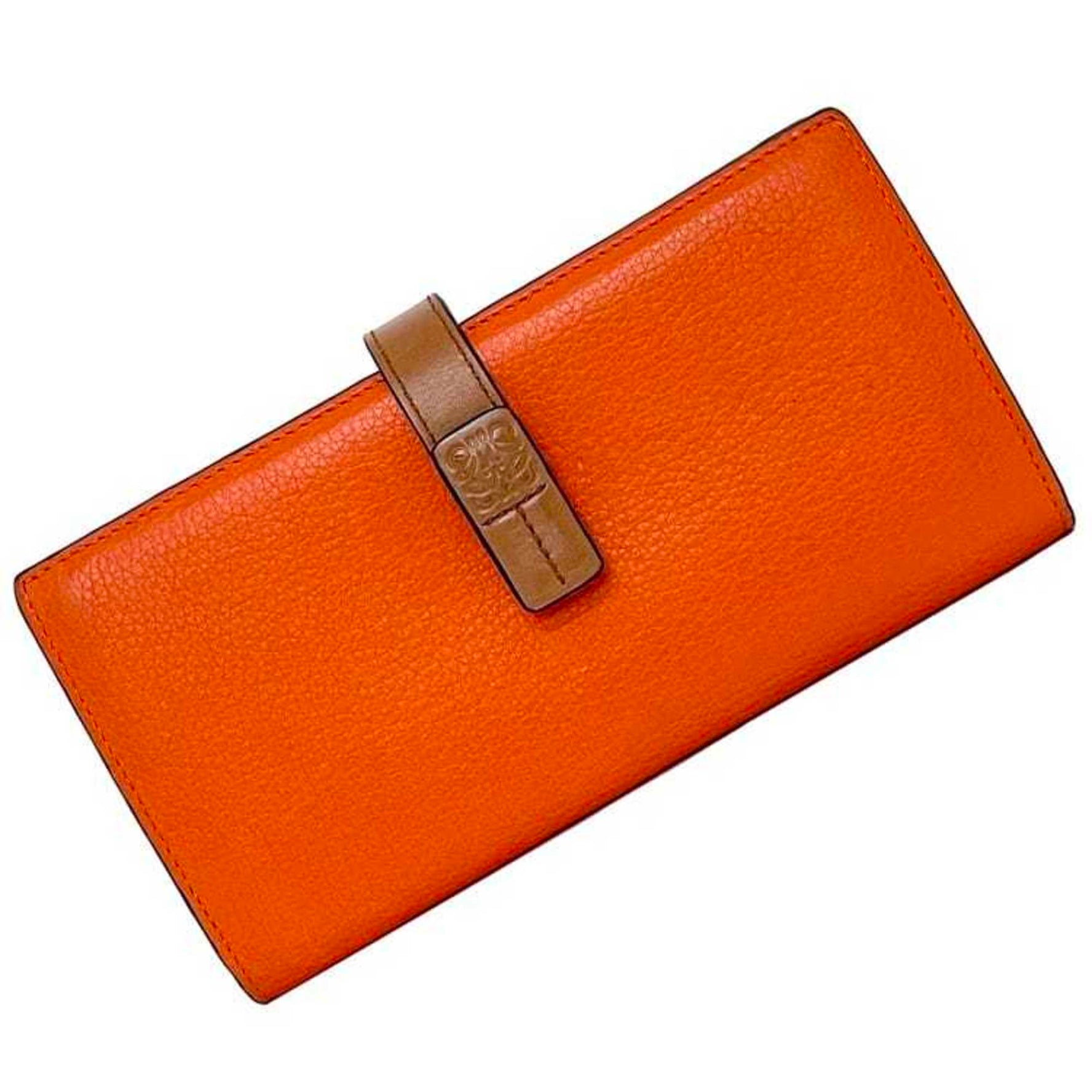 LOEWE Bi-fold Long Wallet Vertical Large Orange Brown Anagram Leather Grain