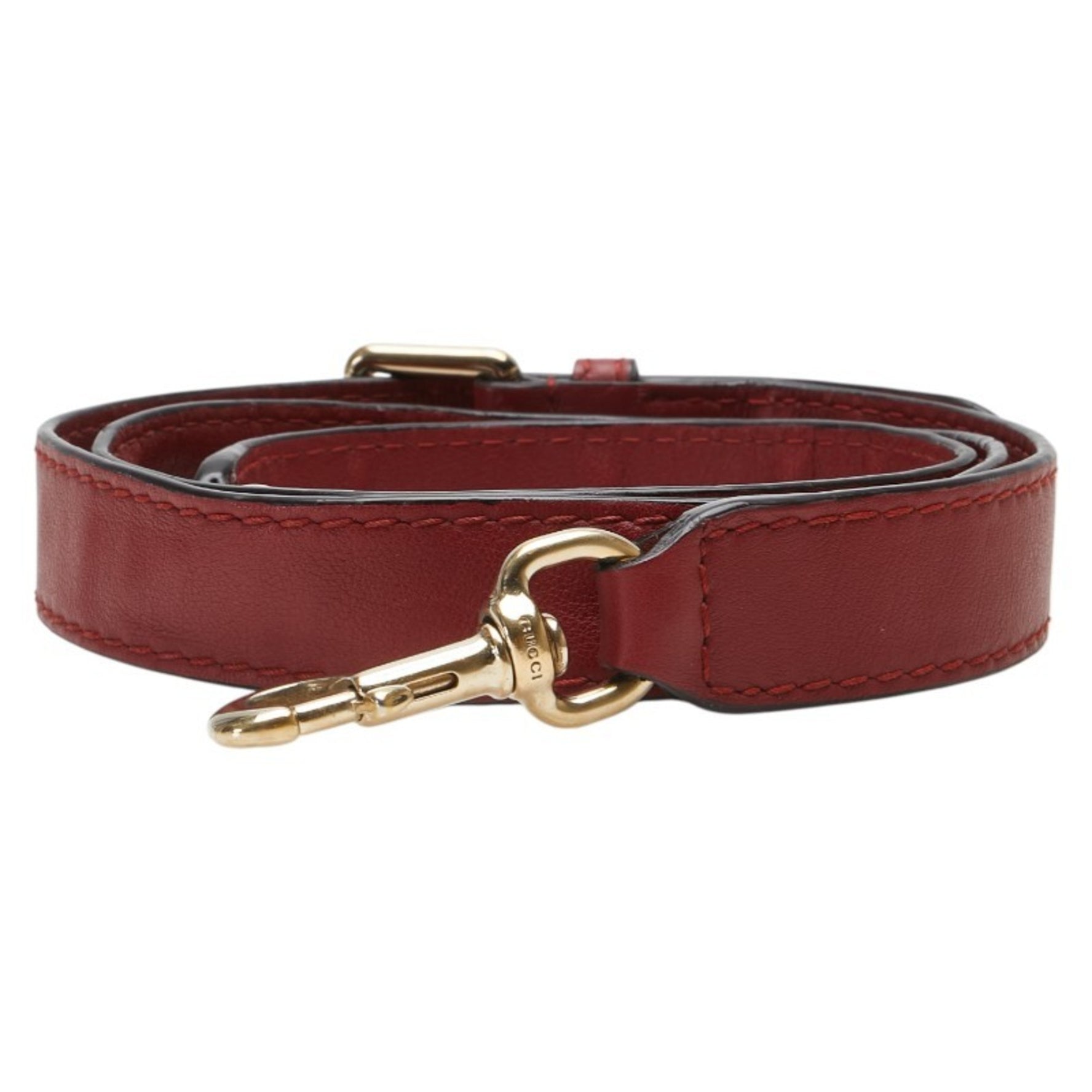 Gucci shoulder strap in red and gold plated leather .