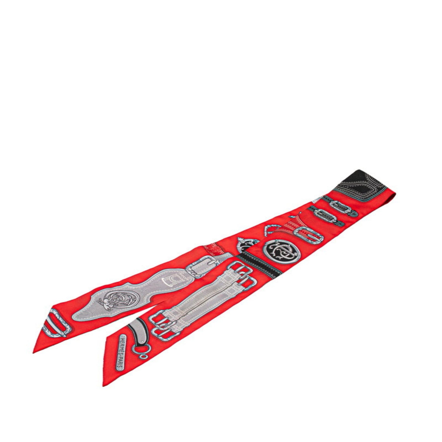 Hermès Twilly HARNAIS DES PRESIDENTS Presidential Horse Harness Scarf Muffler Orange Red Gray Silk HERMES
