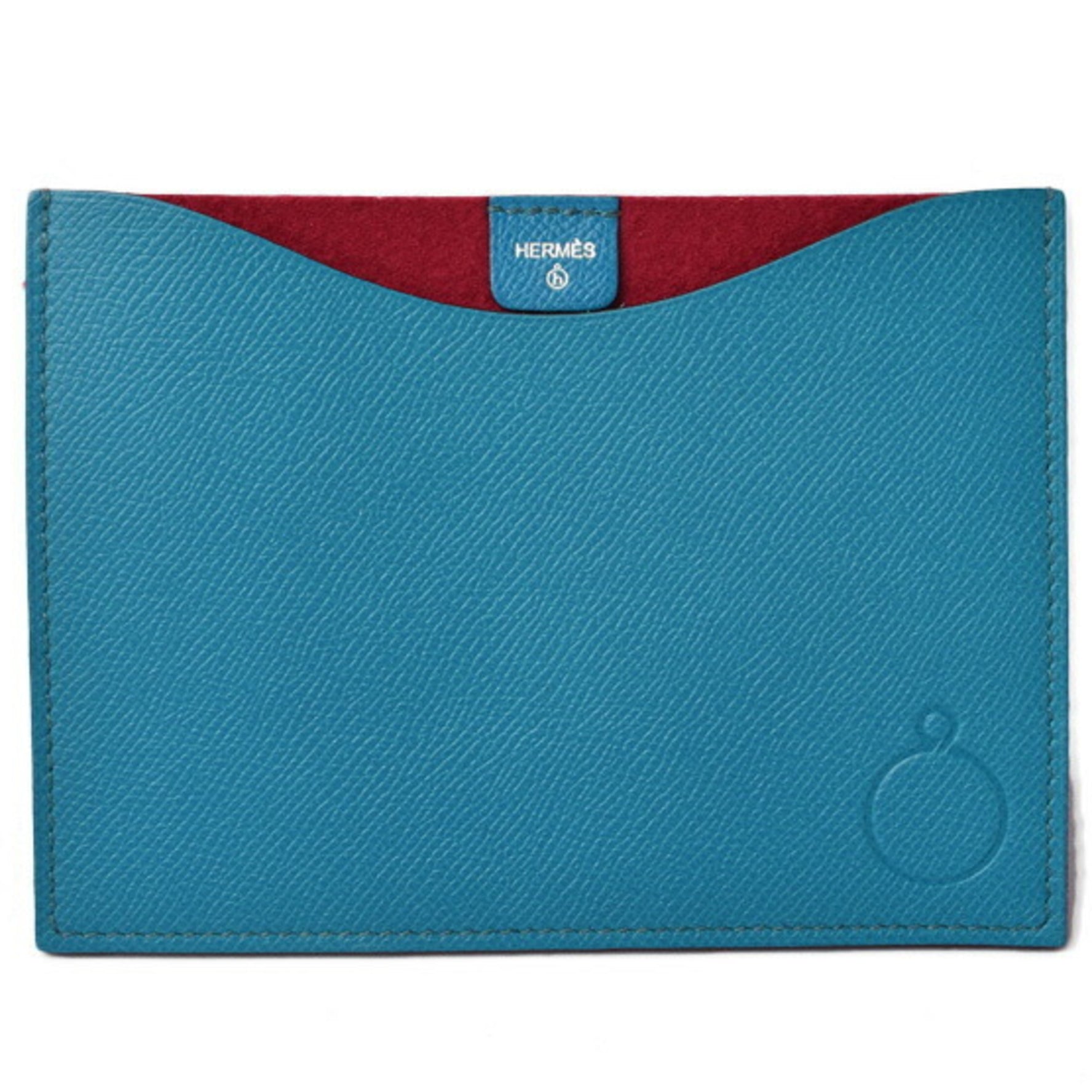 Hermes Flat Pouch / Pass Case Petit Ash Vaux Epson Blue Red