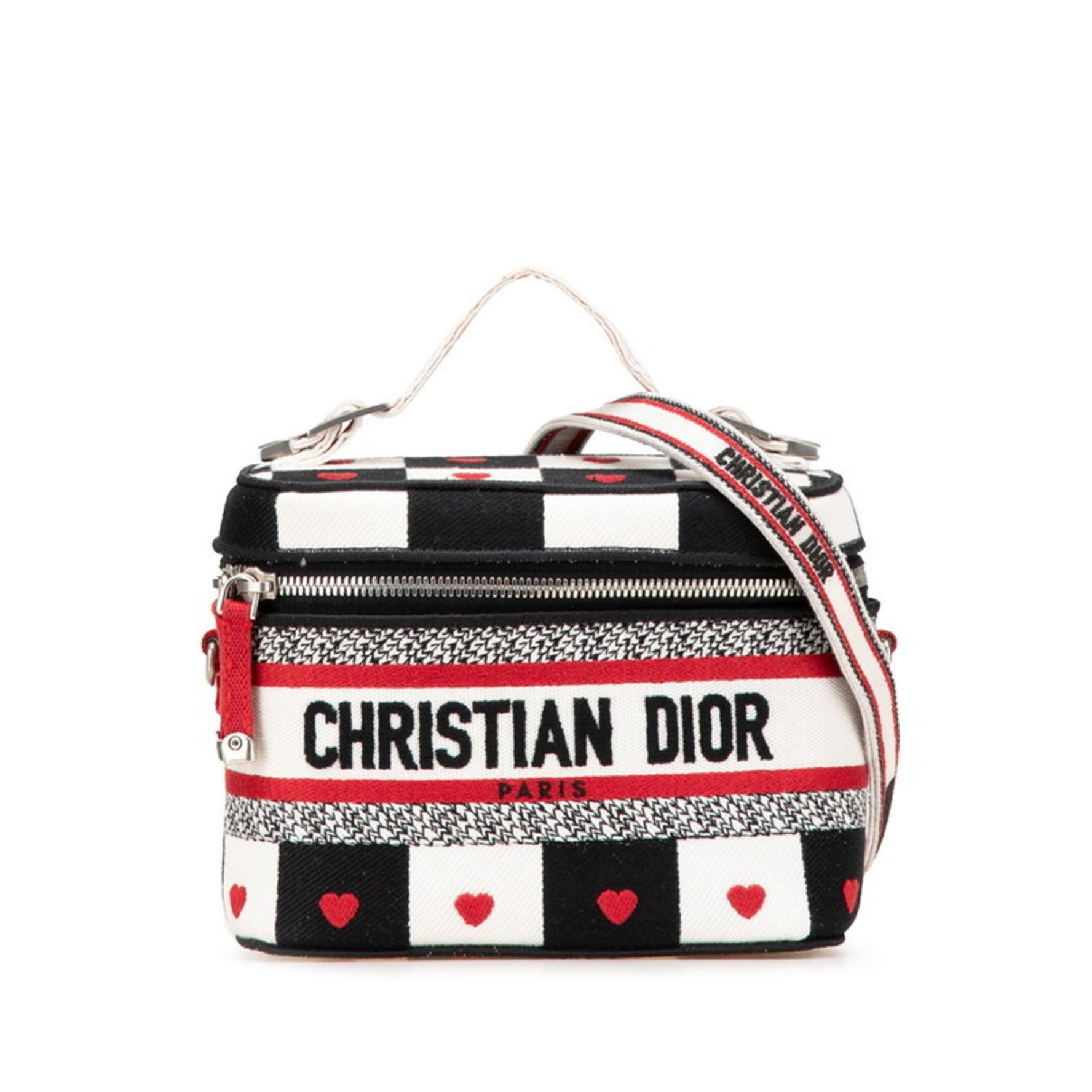 Christian Dior Dior Diora Mall Vanity Bag, Handbag, Black, White, Red, Canvas