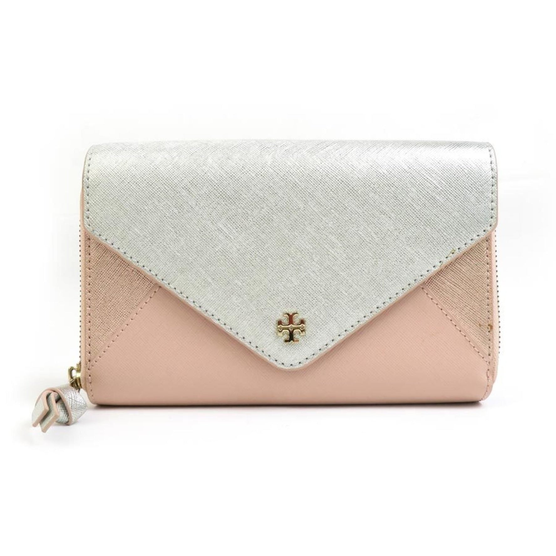 Tory Burch Shoulder Wallet Leather Silver x Pink