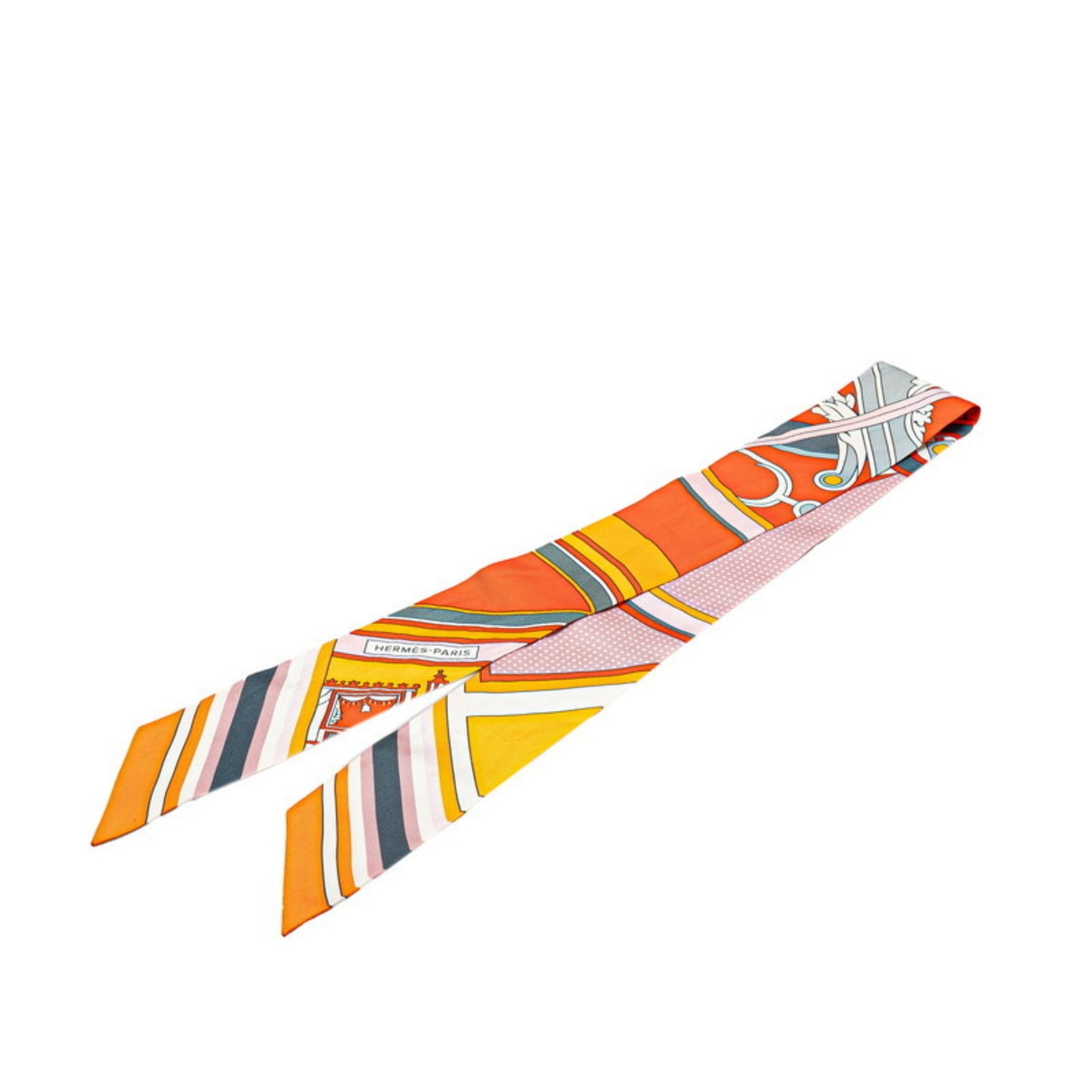 Hermes Hermès Twilly Washington's Carriage Scarf, Orange Multicolor Silk
