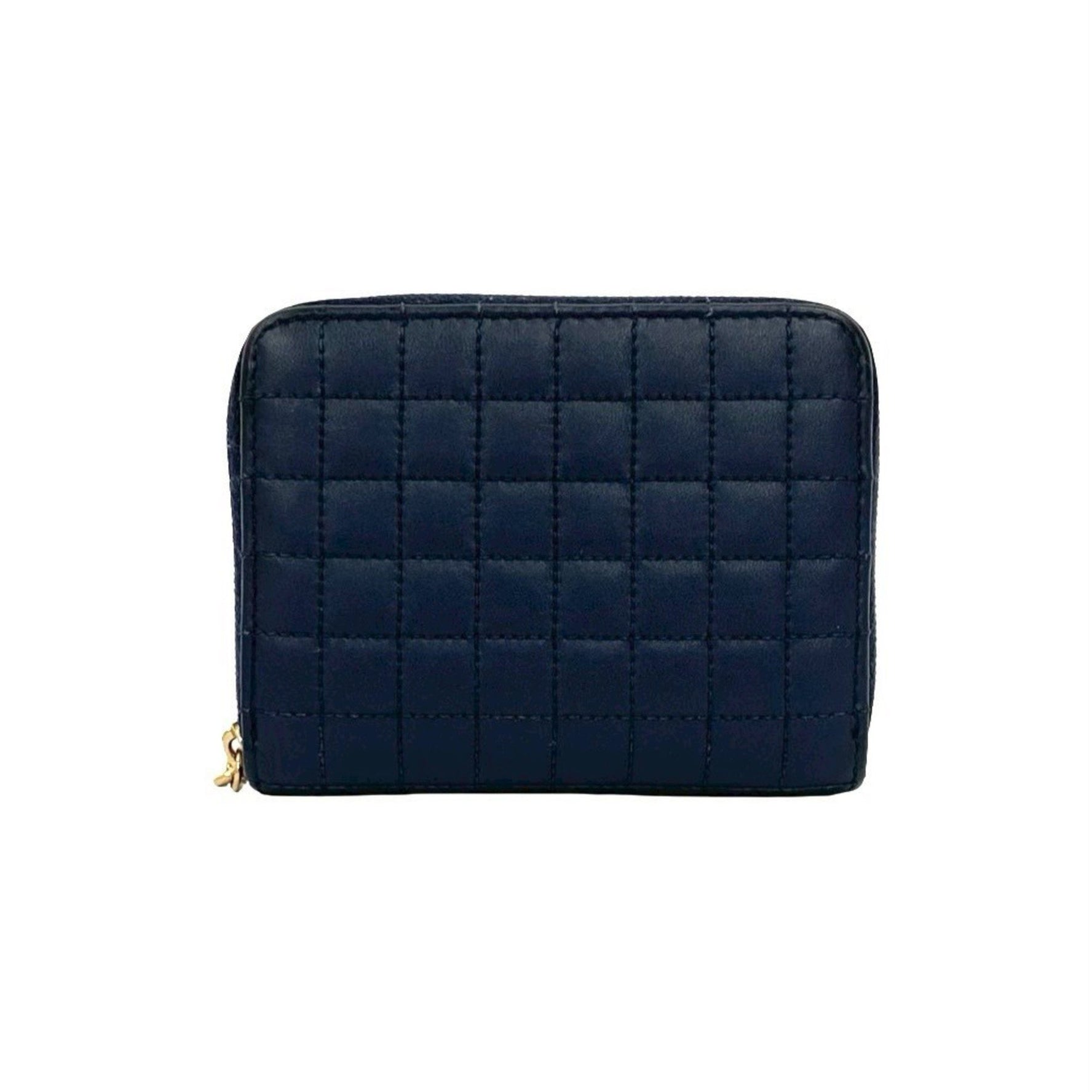 CELINE C Charm Compact Wallet, Quilted Leather, Genuine Round Zip, Bifold