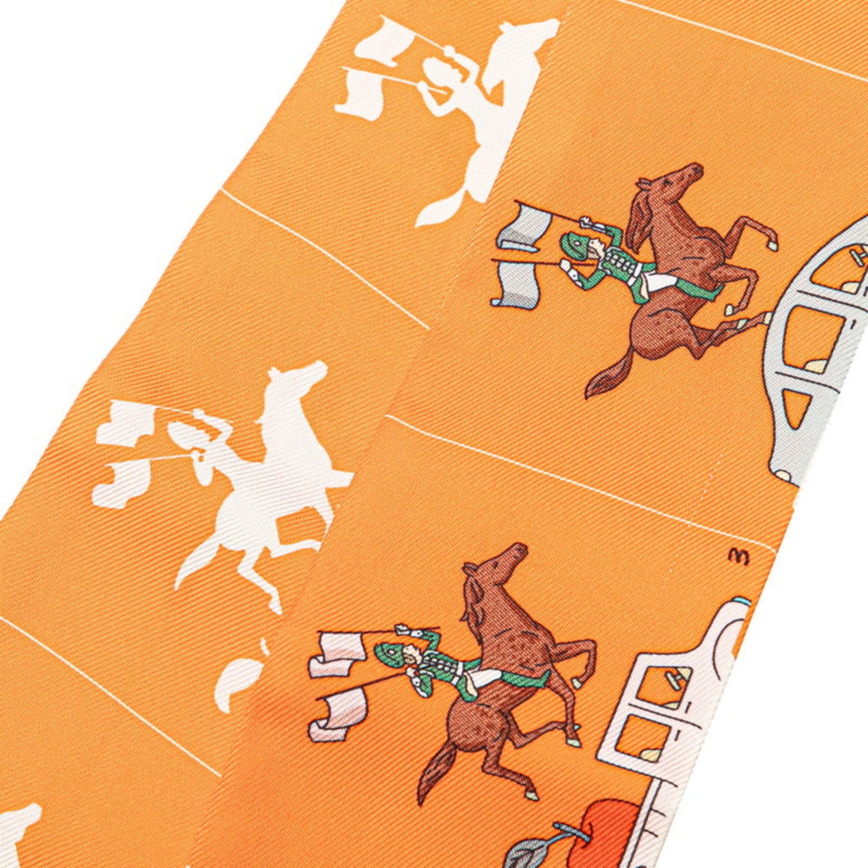 Hermes Twilly Parade Scarf, Orange and Brown Silk