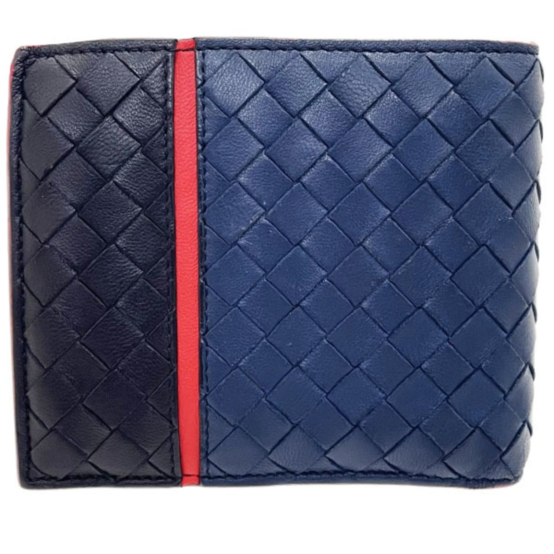 Bottega Veneta Bi-fold Wallet Intrecciato Leather Navy Black Red BOTTEGA VENETA Mesh Line Three-color Compact