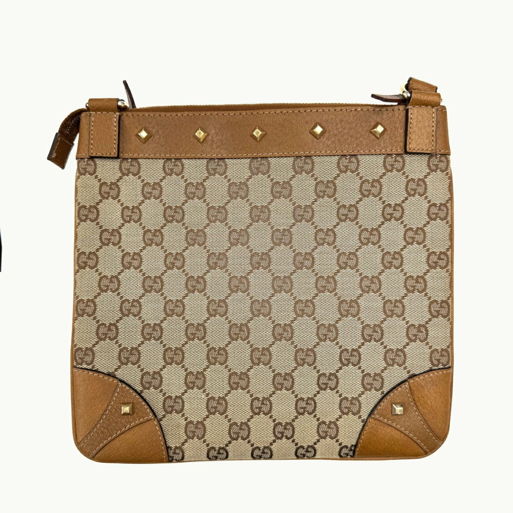 GUCCI GG Canvas Studded Shoulder Bag Leather