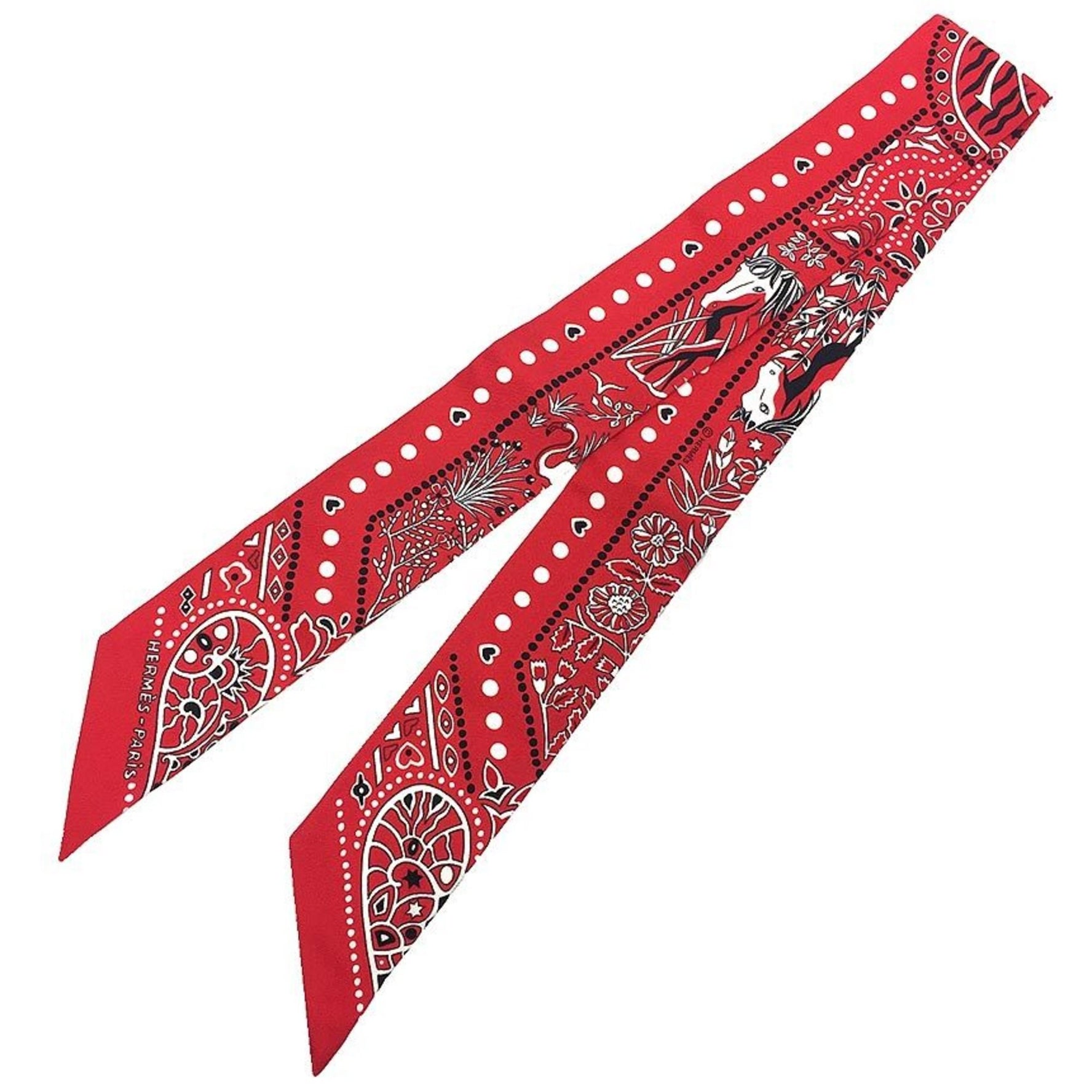 HERMES Twilly Scarf Muffler Between the Sky and Sea Entre ciel et mer Capitales Red Bandana Pattern 100% Silk