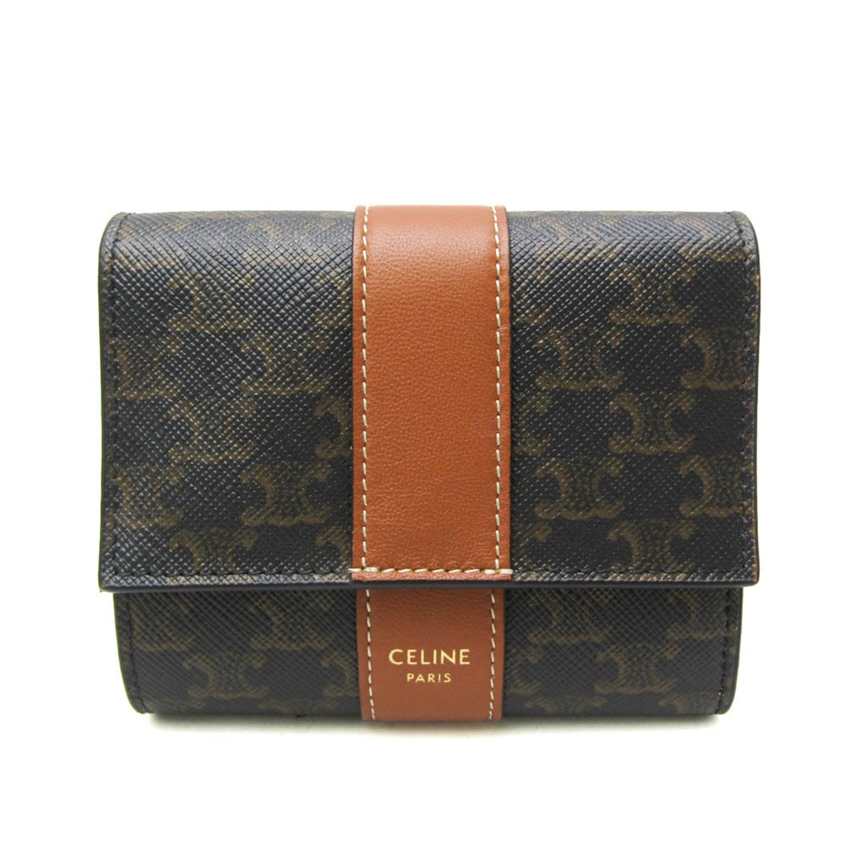 Celine Small Trifold Wallet Coated Canvas,Leather Wallet (tri-fold) Brown,Dark Brown