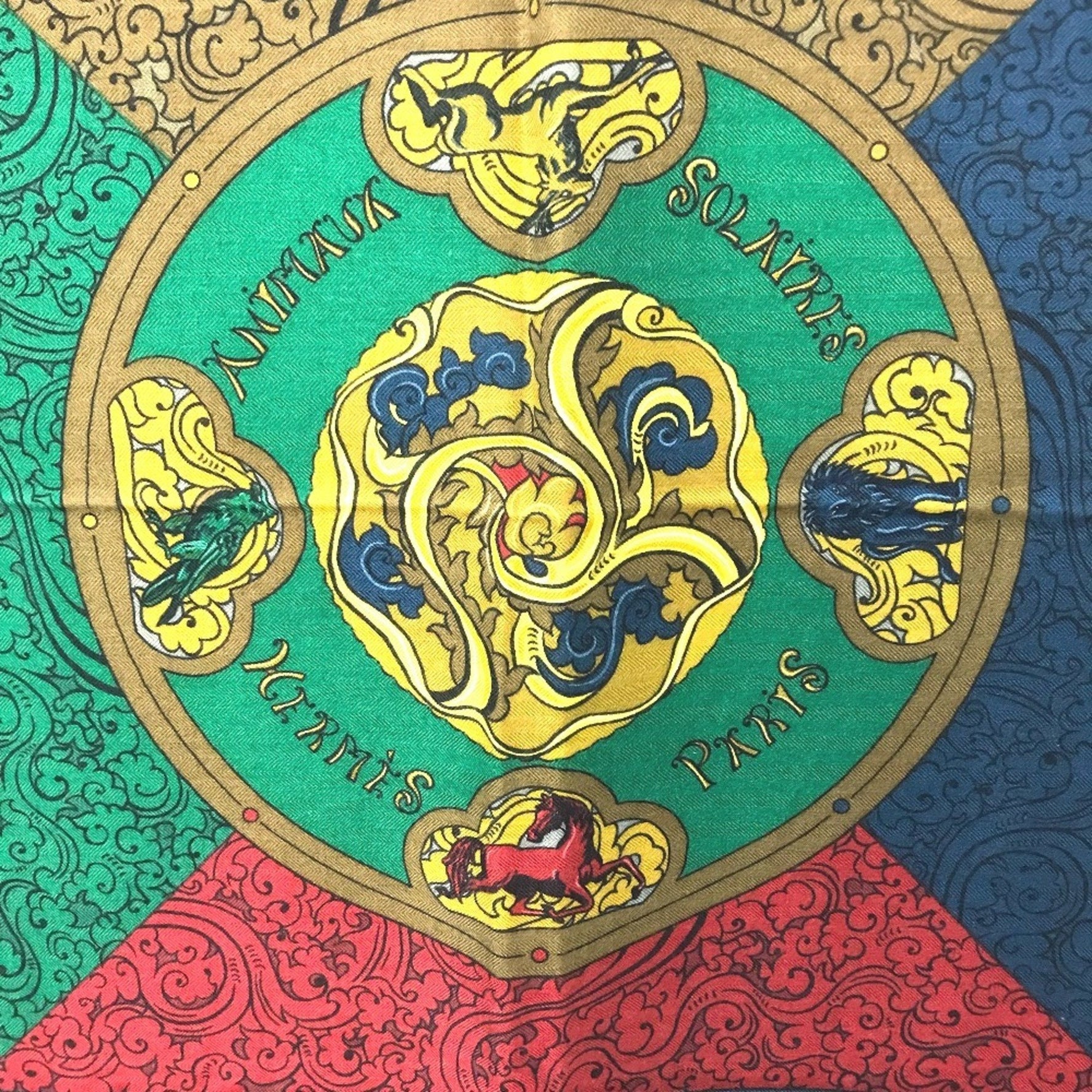 HERMES ANIMAUX SOLAIRES "Animals of the Sun" Carre Jean 140 Shawl/Stole/Scarf/Muffler in Silk/Cashmere, Multicolor