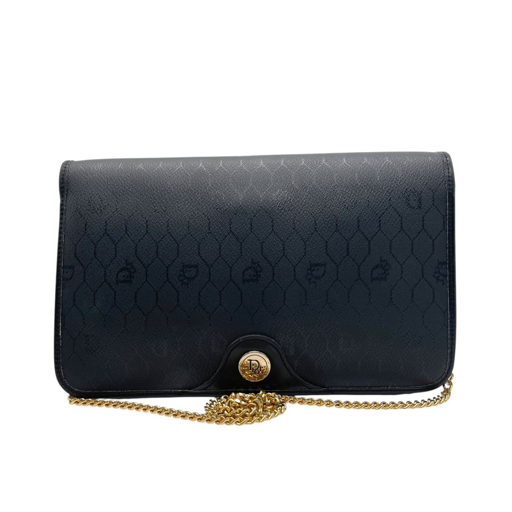 Christian Dior Vintage Honeycomb Pattern Leather Shoulder Bag with Chain Shoulder/Crossbody Strap, Gold Hardware