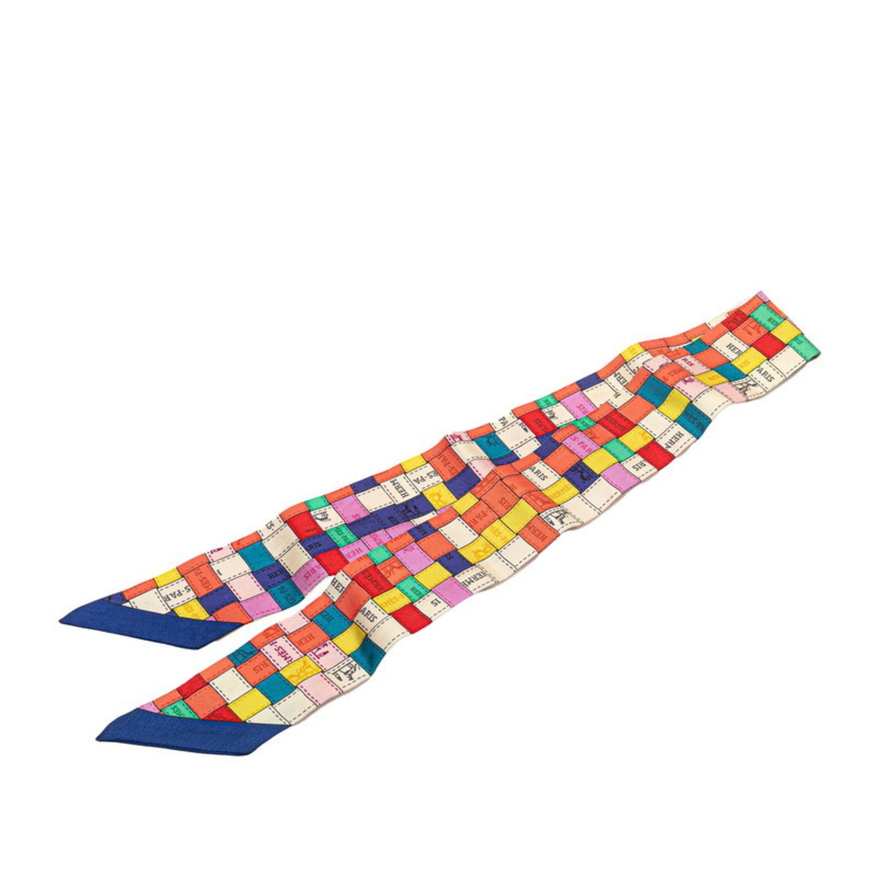 Hermes Hermès Twilly Bolduc au Carre Check Scarf, Multicolor Silk