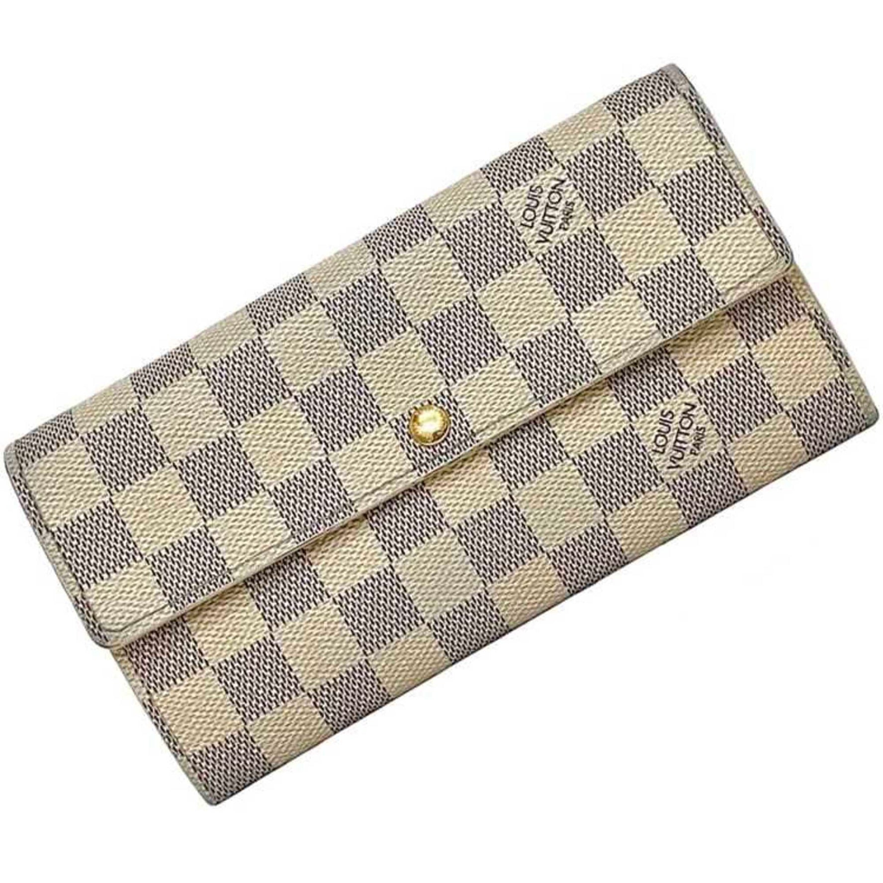 Louis Vuitton Bi-fold Long Wallet Gray White Damier Azur Canvas Flap