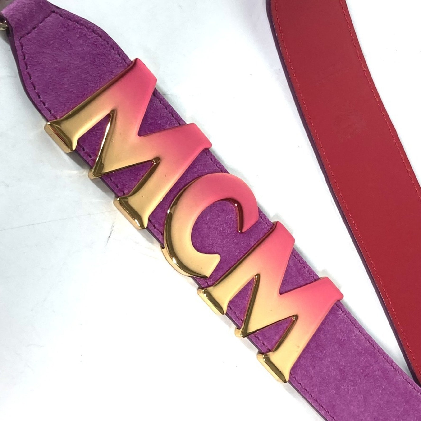 MCM Metal Plate Shoulder Strap Leather Suede Purple
