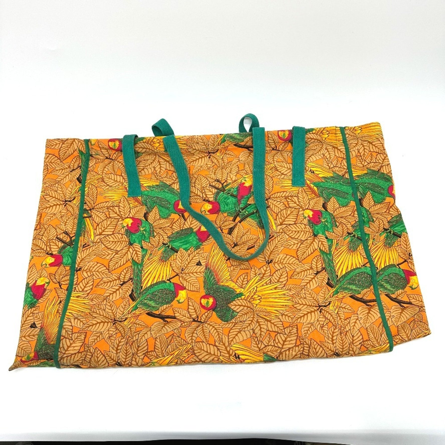 HERMES Parakeet Bird Print Canvas Tote Bag