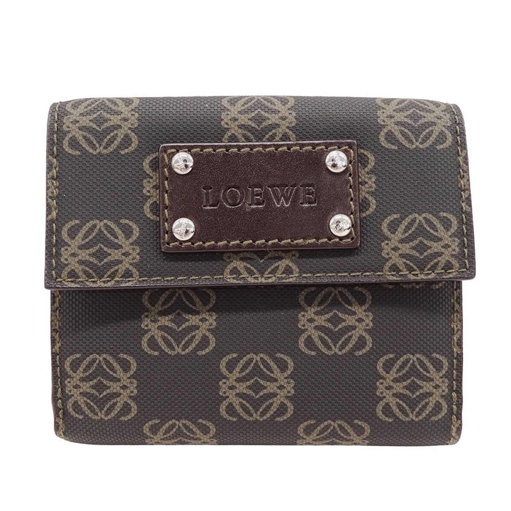 LOEWE Bifold Wallet Anagram Design, Charcoal Gray Brown, Compact