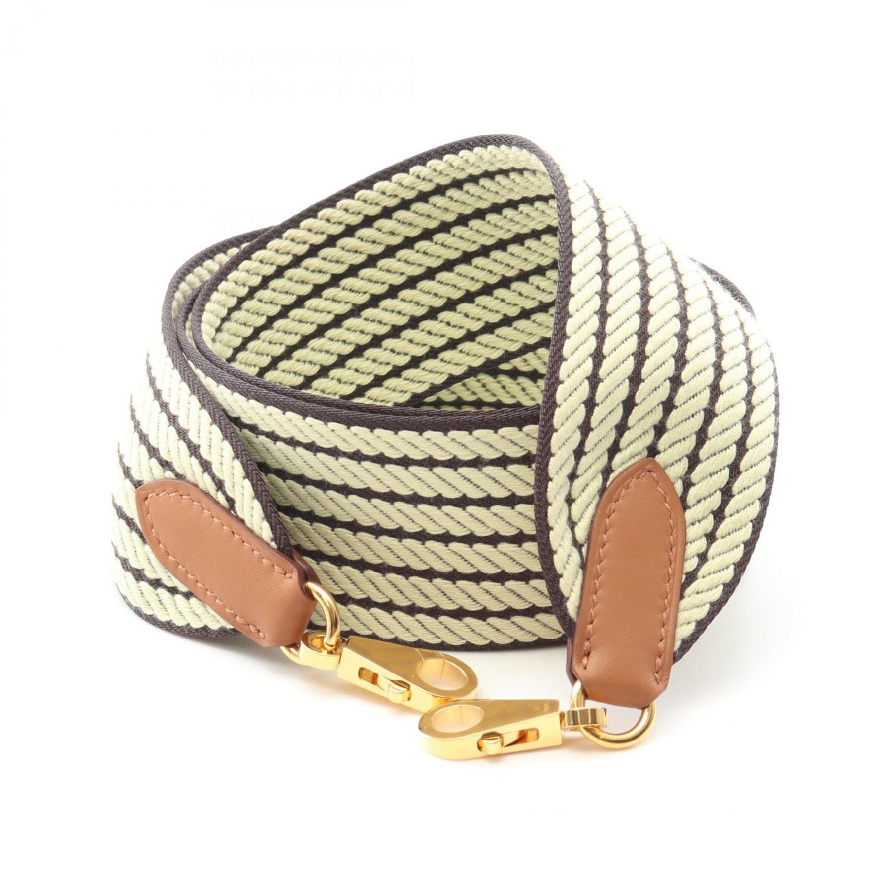 Hermes Hermès Bandouliere Sangle Cordage Pleur Noir Jaune Milton Gold Shoulder Strap Accessory Canvas Swift Leather Yellow and Brown