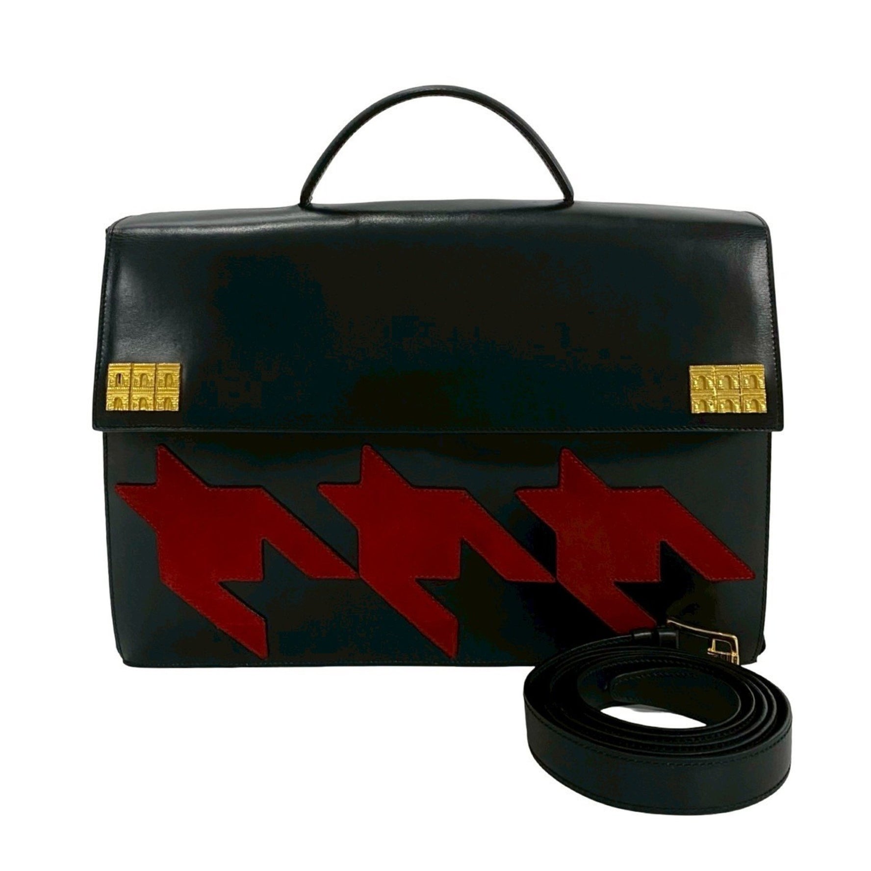 CELINE Arc de Triomphe motif, houndstooth pattern, genuine calf leather, handbag/shoulder bag, black