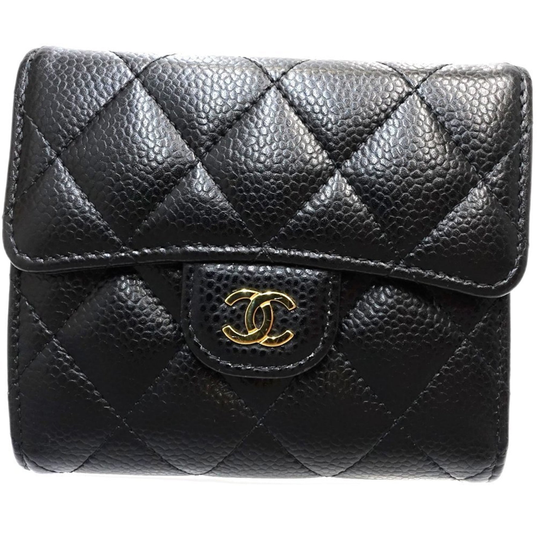 CHANEL Tri-fold Wallet Classic Small Matelasse Caviar Skin