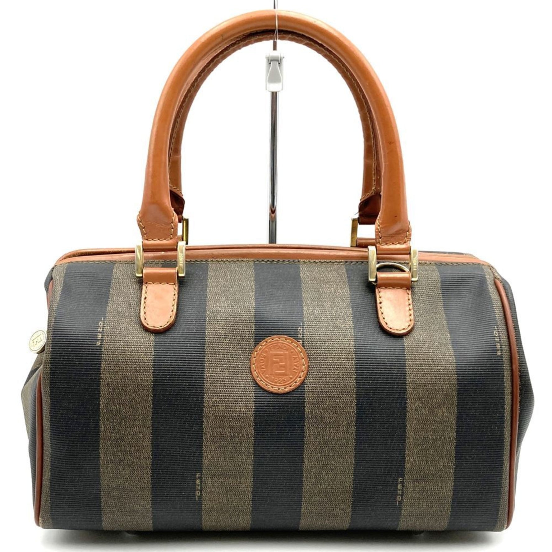 FENDI 119 Pecan Print Canvas Mini Boston Handbag
