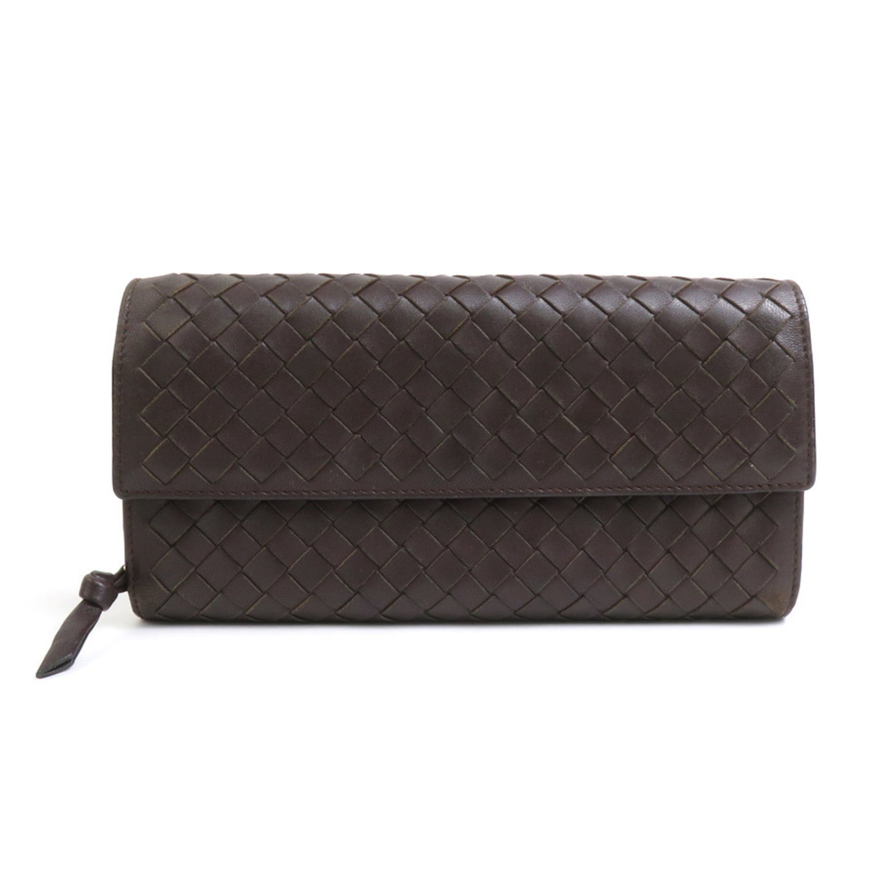Bottega Veneta Long Wallet Intrecciato Leather Dark Brown Gold Men's