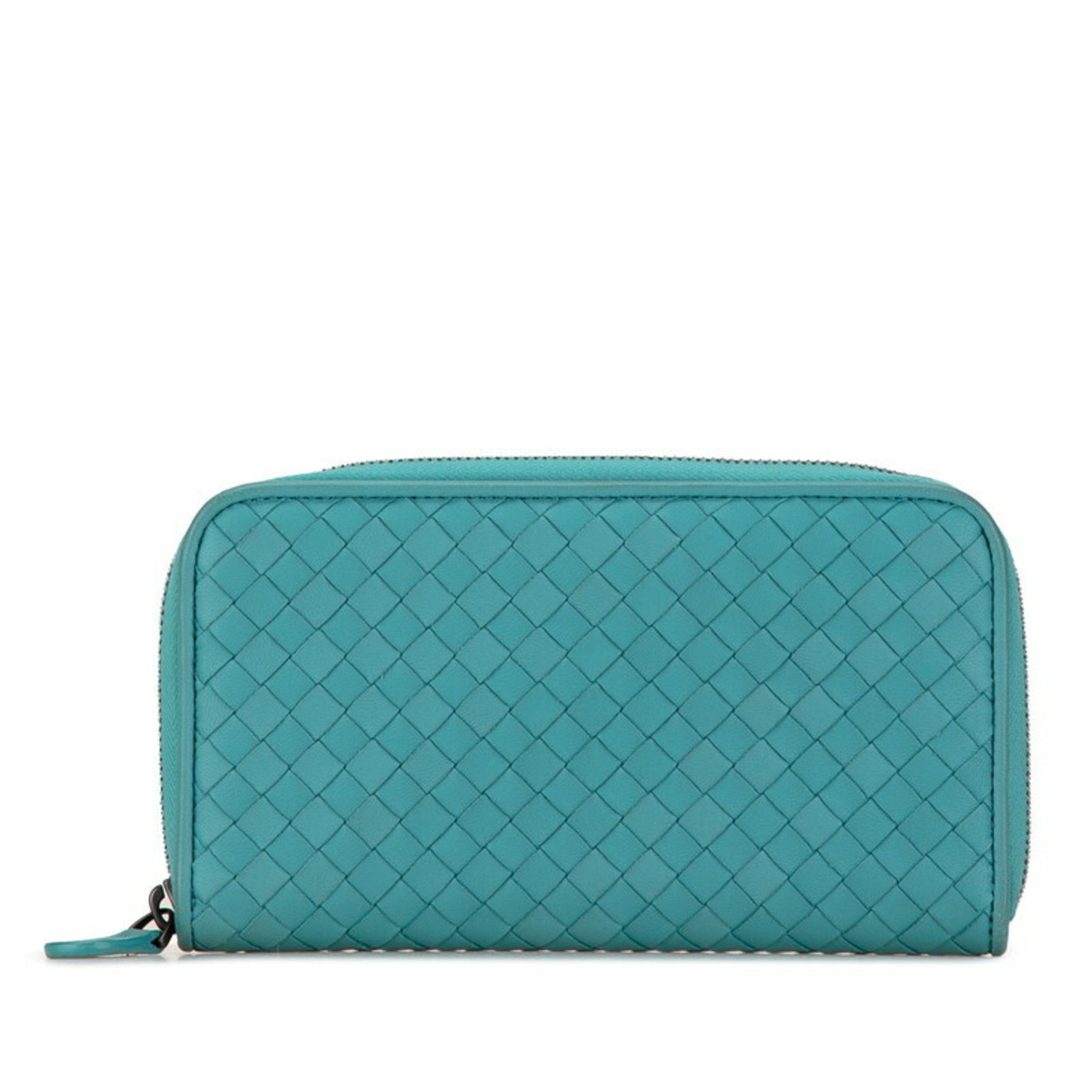 Bottega Veneta Intrecciato Round Long Wallet Light Blue Green Leather BOTTEGAVENETA
