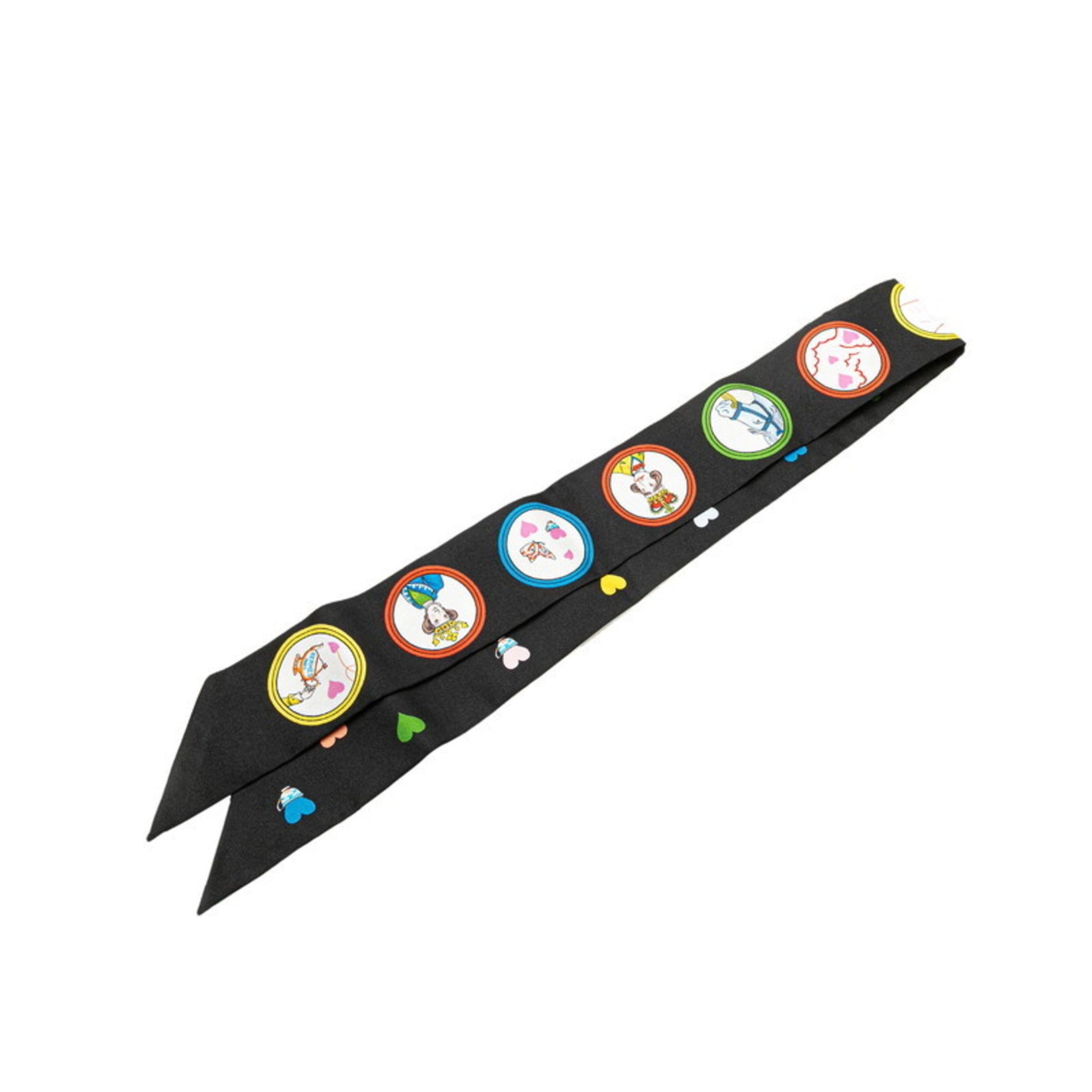 Hermès Twilly Tea Time Scarf, Black, White, Multicolor, Silk, HERMES