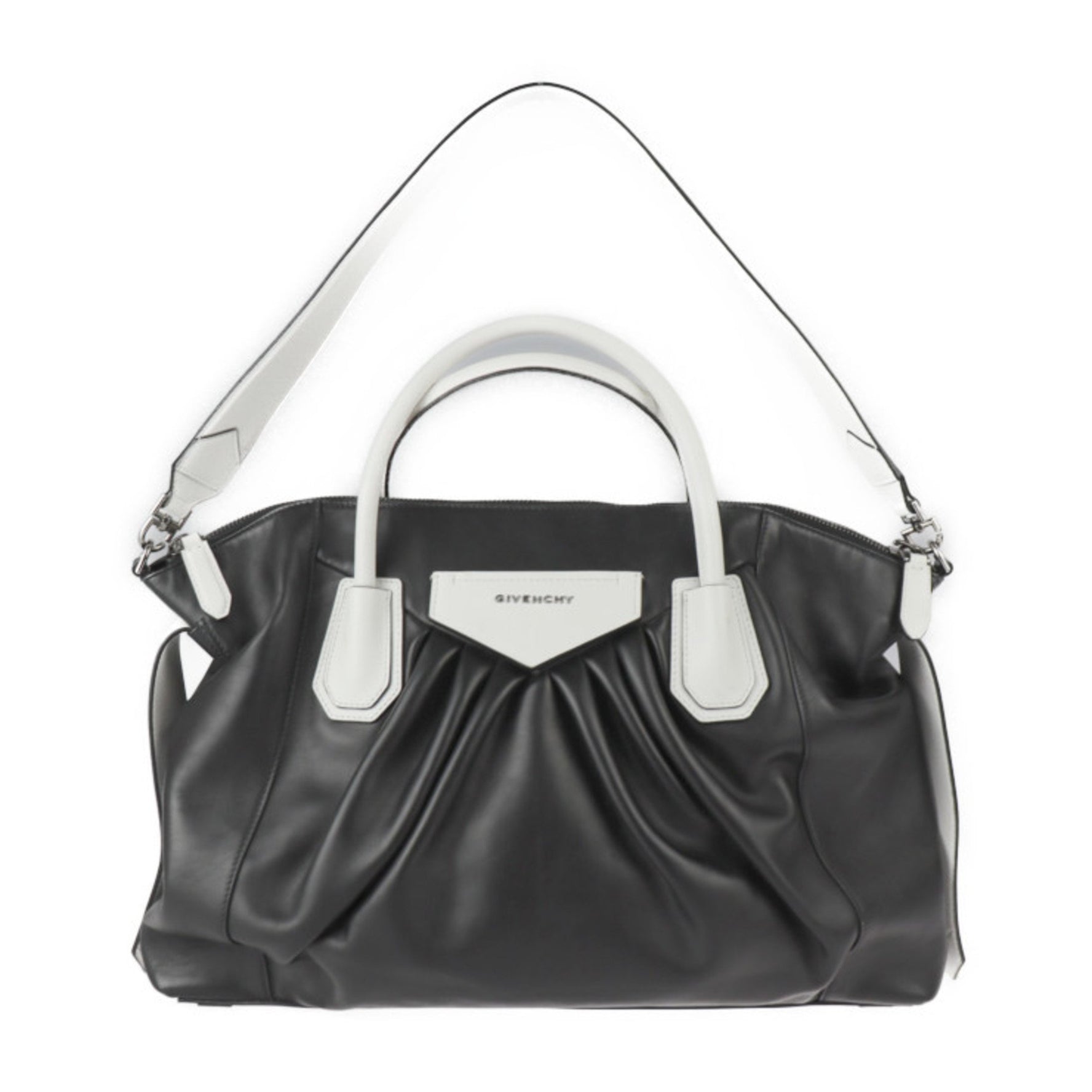 GIVENCHY Antigona soft medium handbag leather black white silver metal fittings shoulder bag tote