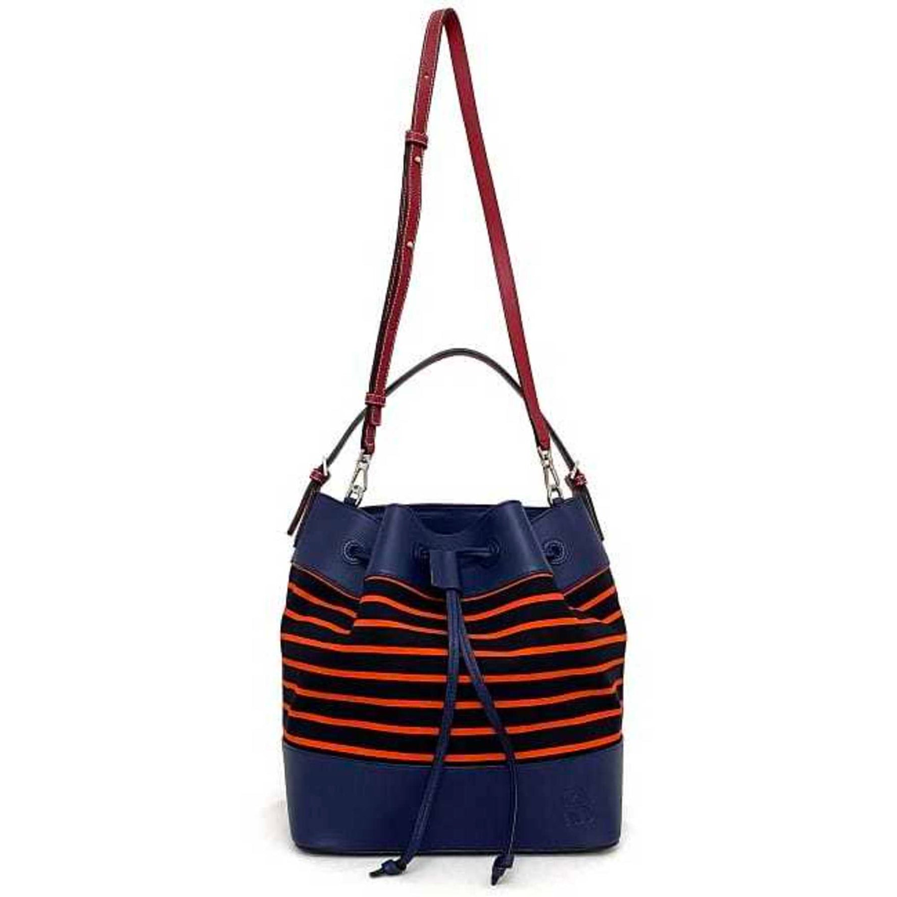 Loewe Midnight Shoulder Bag Navy Black Orange Bordeaux Canvas Calf Leather Ladies