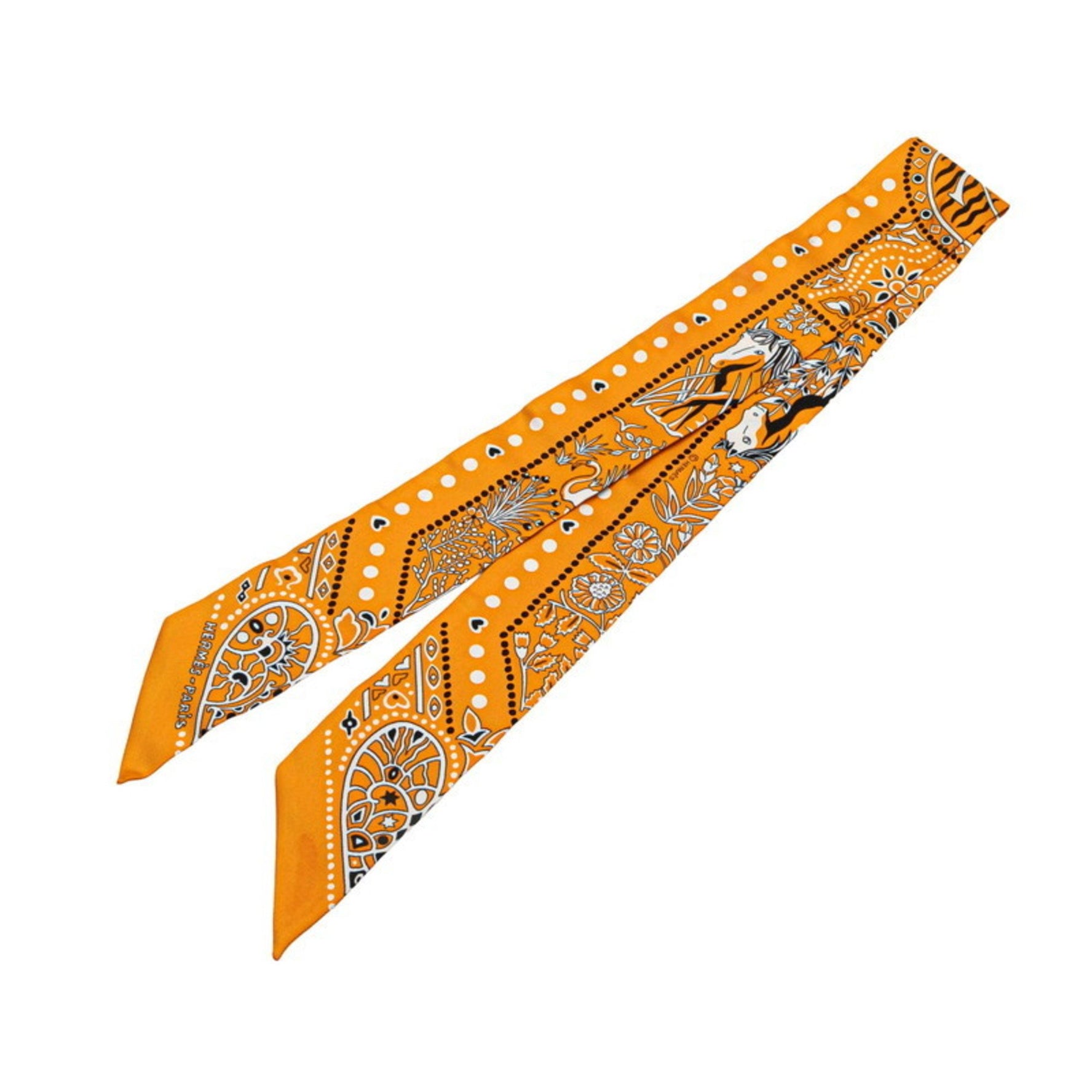 Hermes Hermès Twilly "Entre Ciel et mer Bandana" (Between Sky and Sea) Scarf, Orange Black Silk