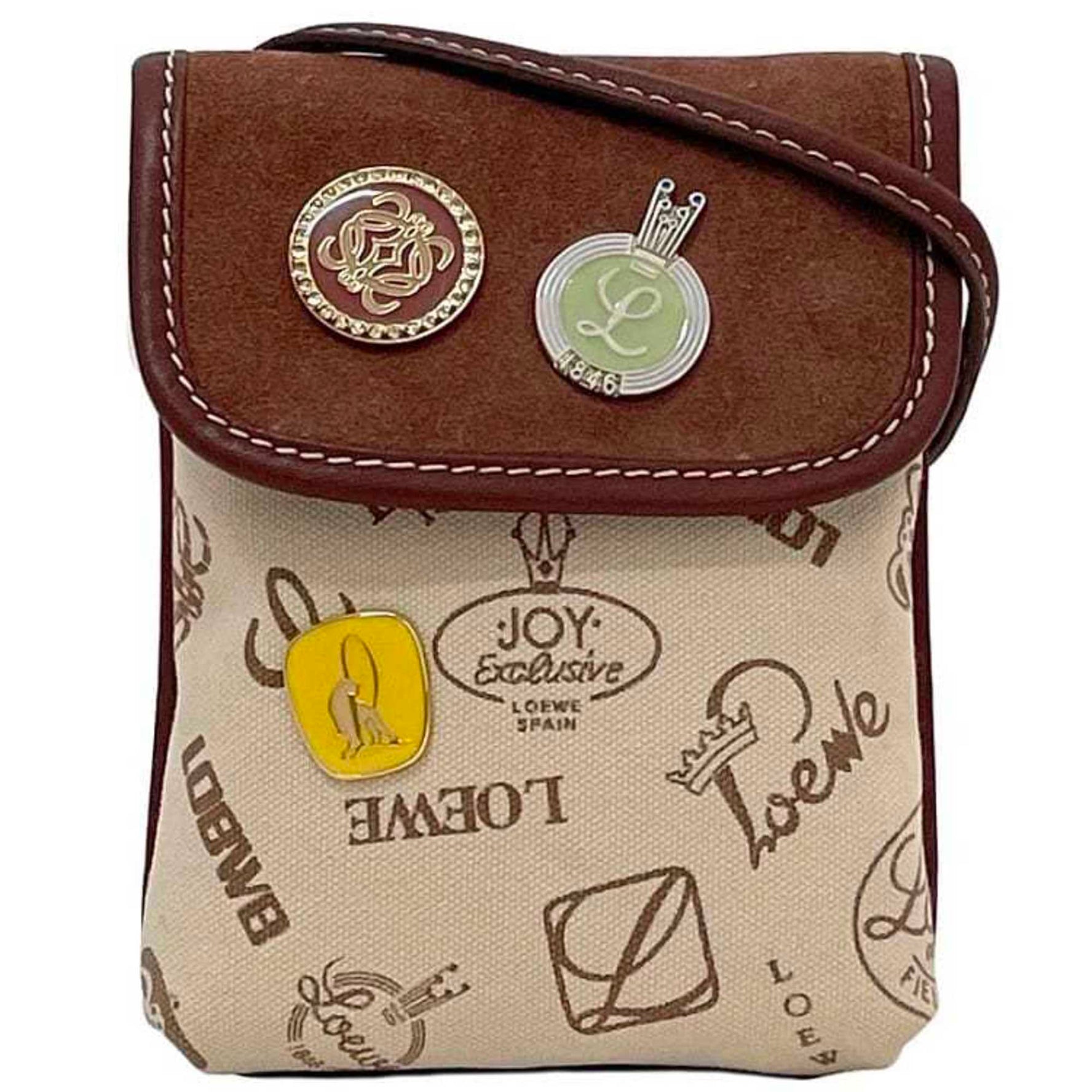 Loewe Shoulder Bag Beige Brown Anagram Anniversary Canvas Leather Suede Crossbody Sacoche Flap Pin Badge