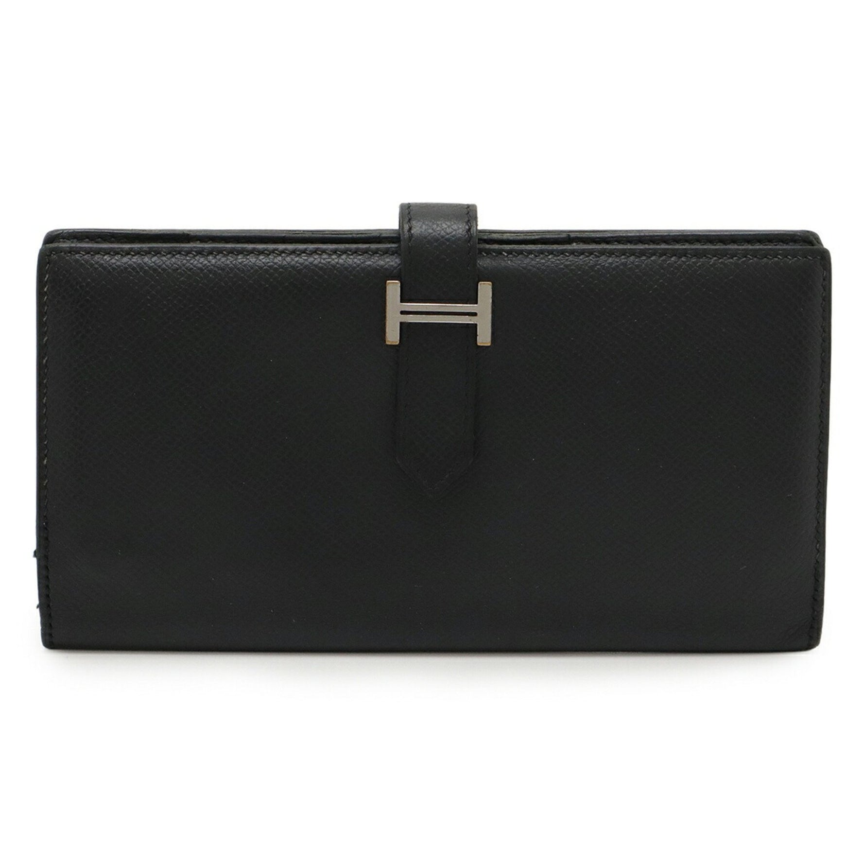 HERMES Bearn Soufflet Bi-fold Long Wallet in Leather with D Stamp