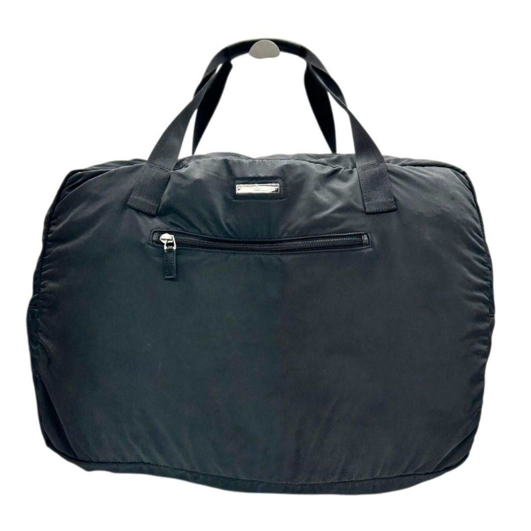 GUCCI Boston bag, nylon tote handbag, one-shoulder logo plate, silver hardware